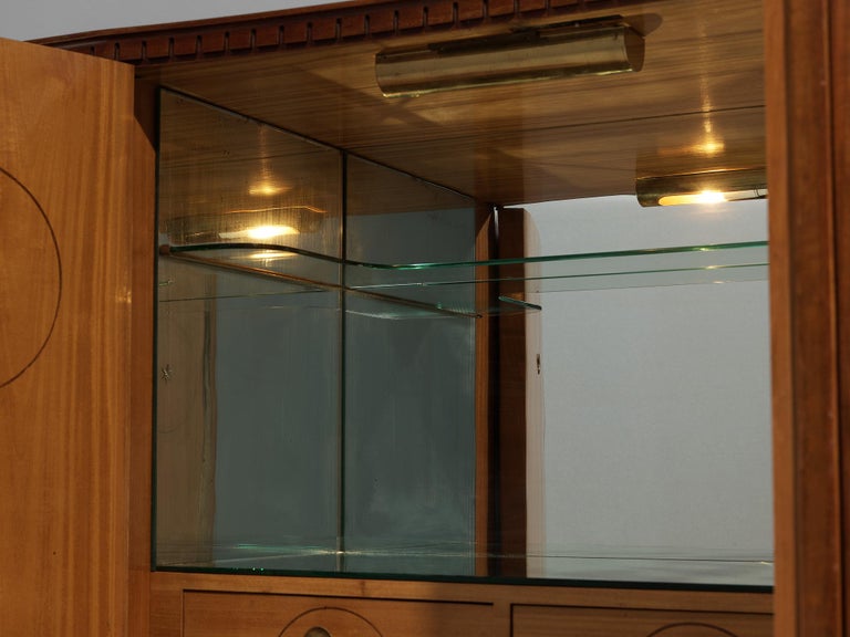 Unique Italian Highboard with Illuminated Interior in Mahogany and Brass For Sale 2