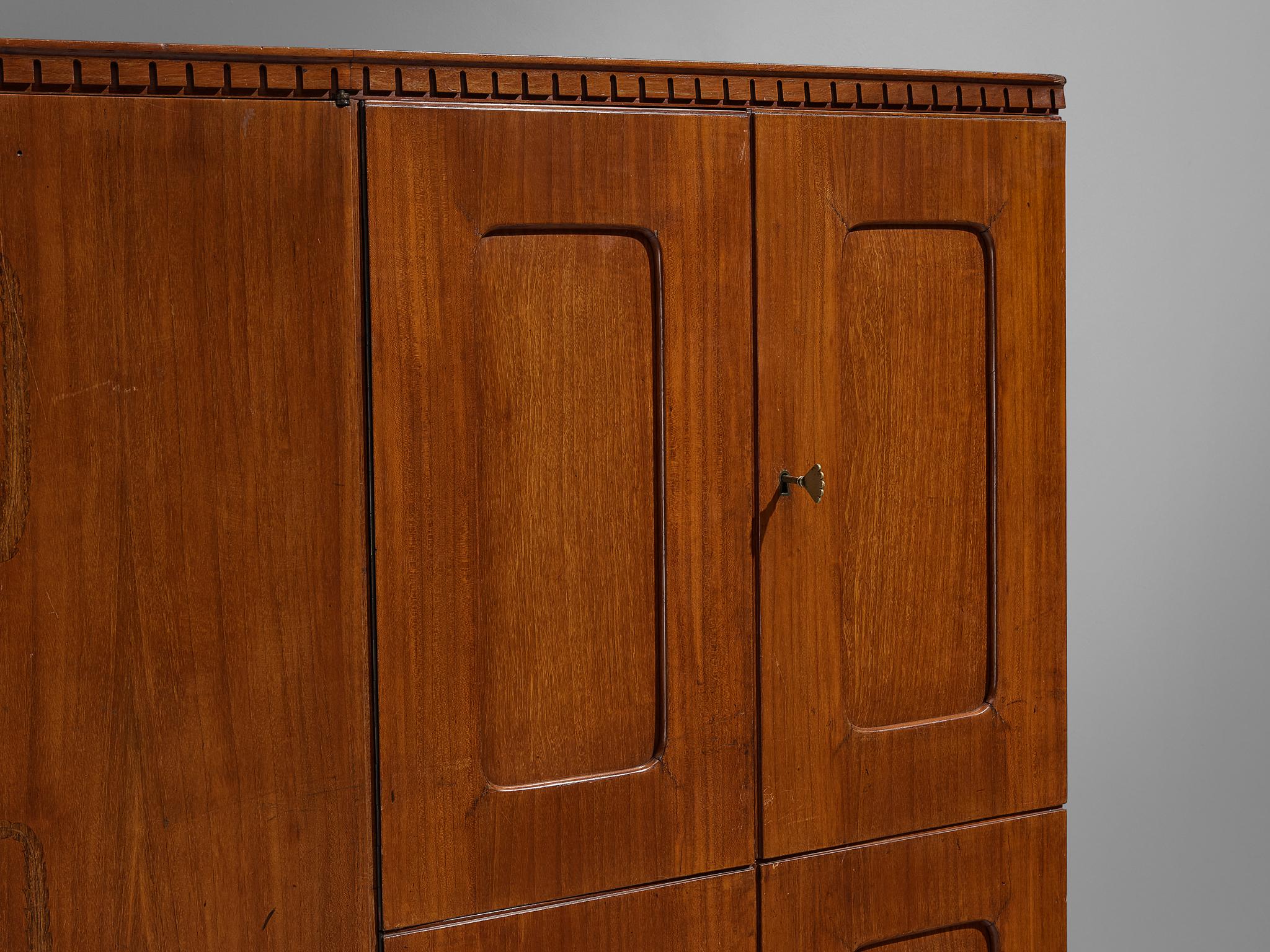 Unique Italian Highboard with Illuminated Interior in Mahogany and Brass  For Sale 4