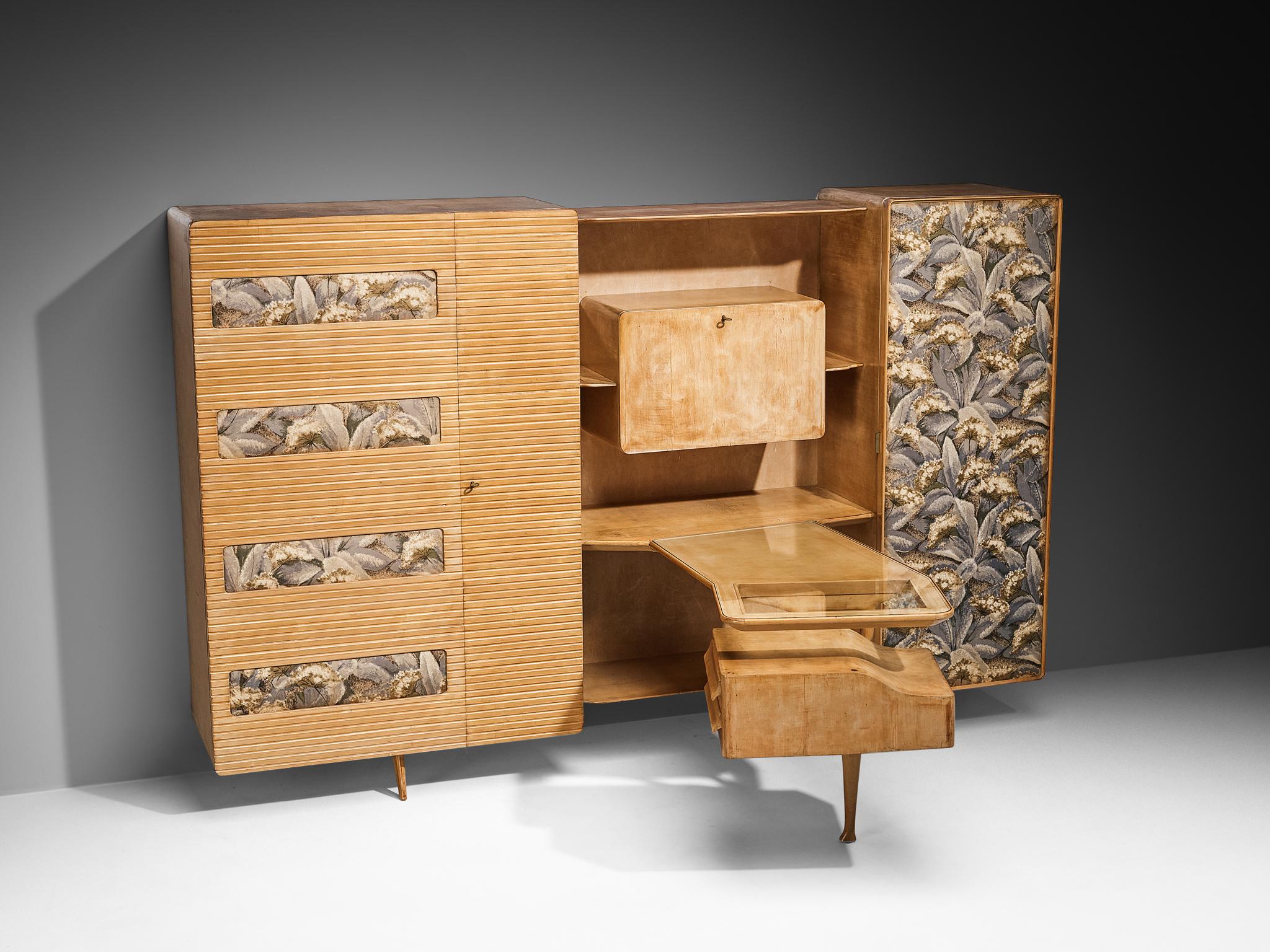 Unique Italian Large Wall Unit with Writing Desk in Maple and Birch For Sale 5