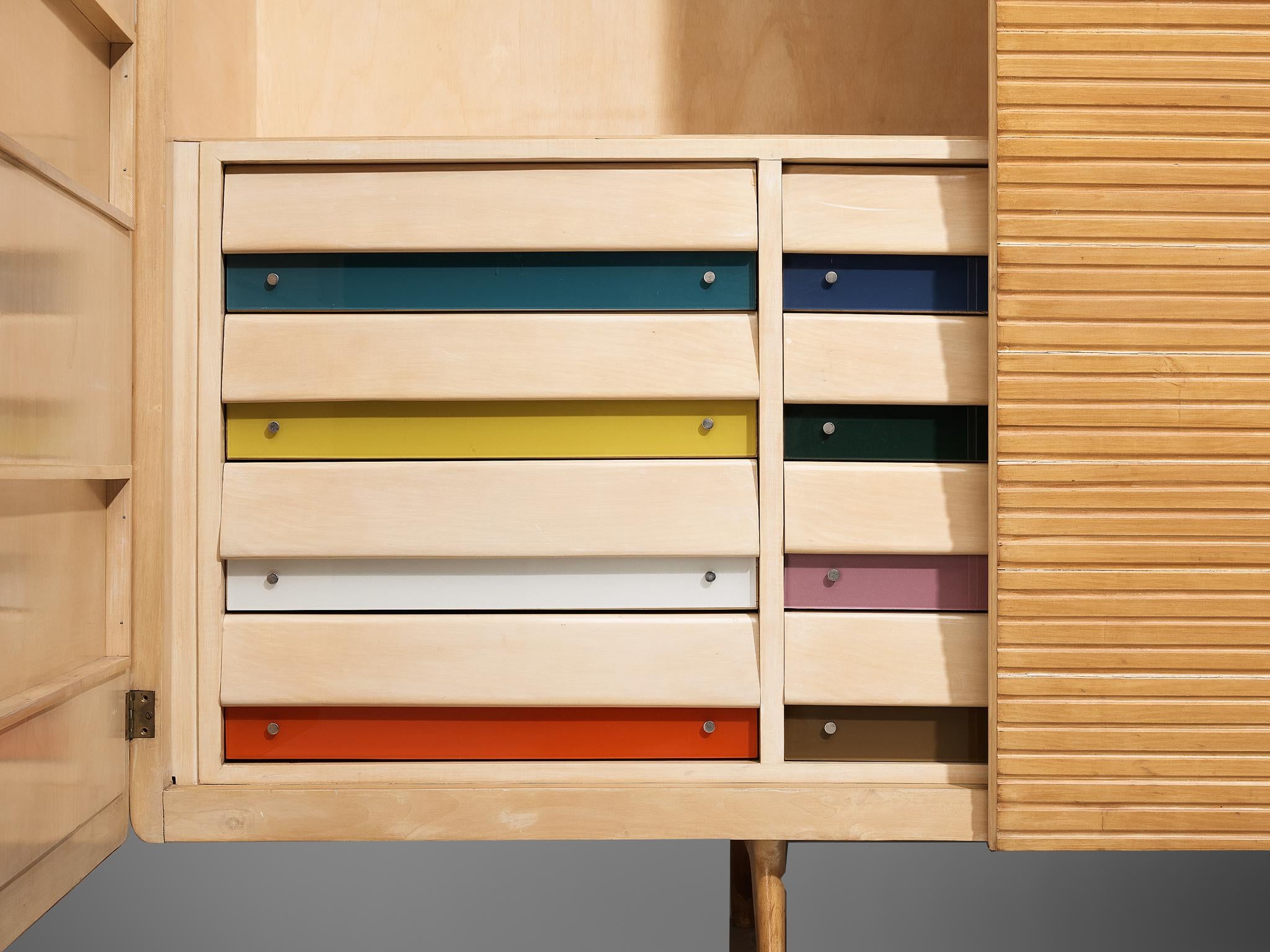 Unique Italian Large Wall Unit with Writing Desk in Maple and Birch For Sale 6