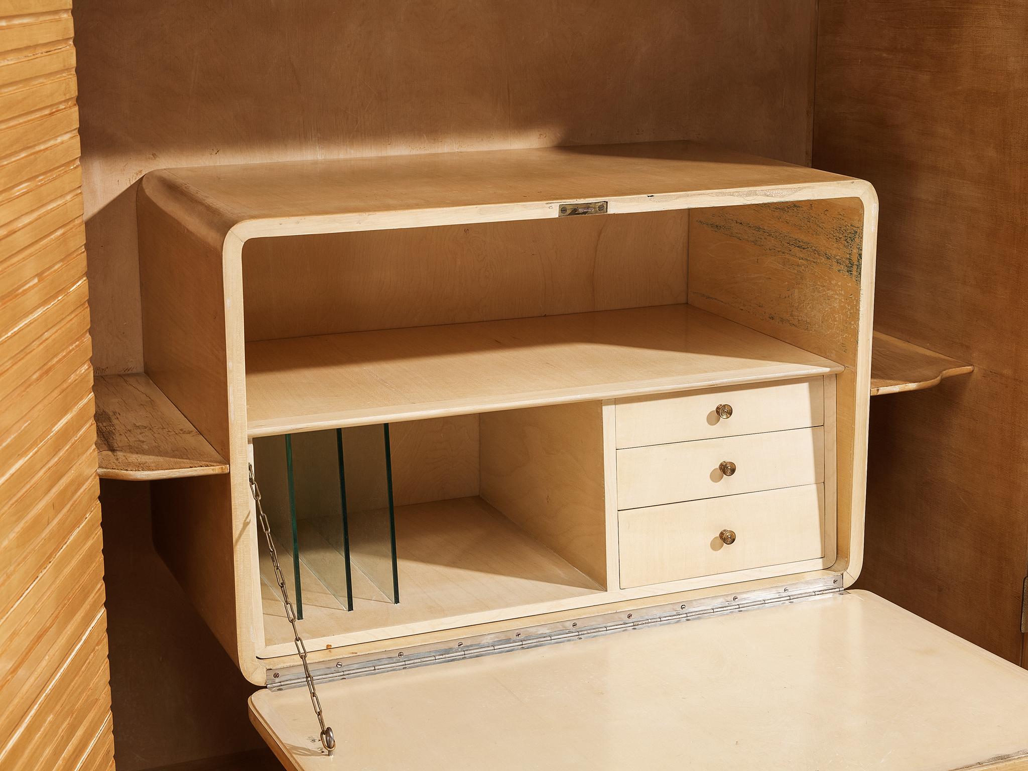 Unique Italian Large Wall Unit with Writing Desk in Maple and Birch For Sale 8