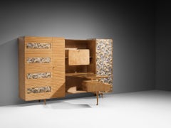 Unique Italian Large Wall Unit with Writing Desk in Maple and Birch