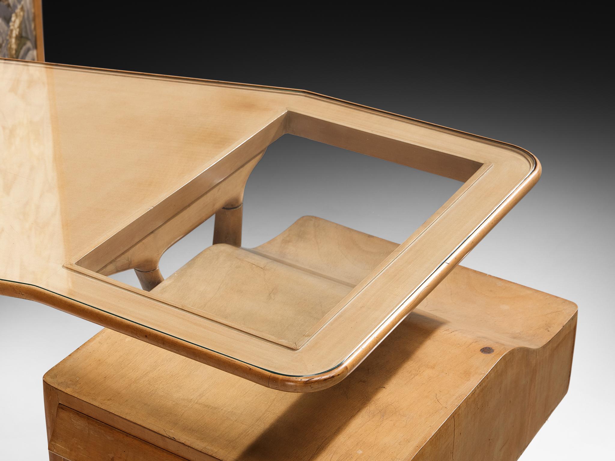 Mid-Century Modern Unique Italian Large Wall Unit with Writing Desk in Maple and Birch For Sale