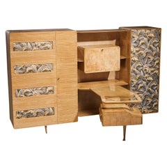 Unique Italian Large Wall Unit with Writing Desk in Maple and Birch