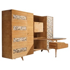 Unique Italian Large Wall Unit with Writing Desk in Maple and Birch
