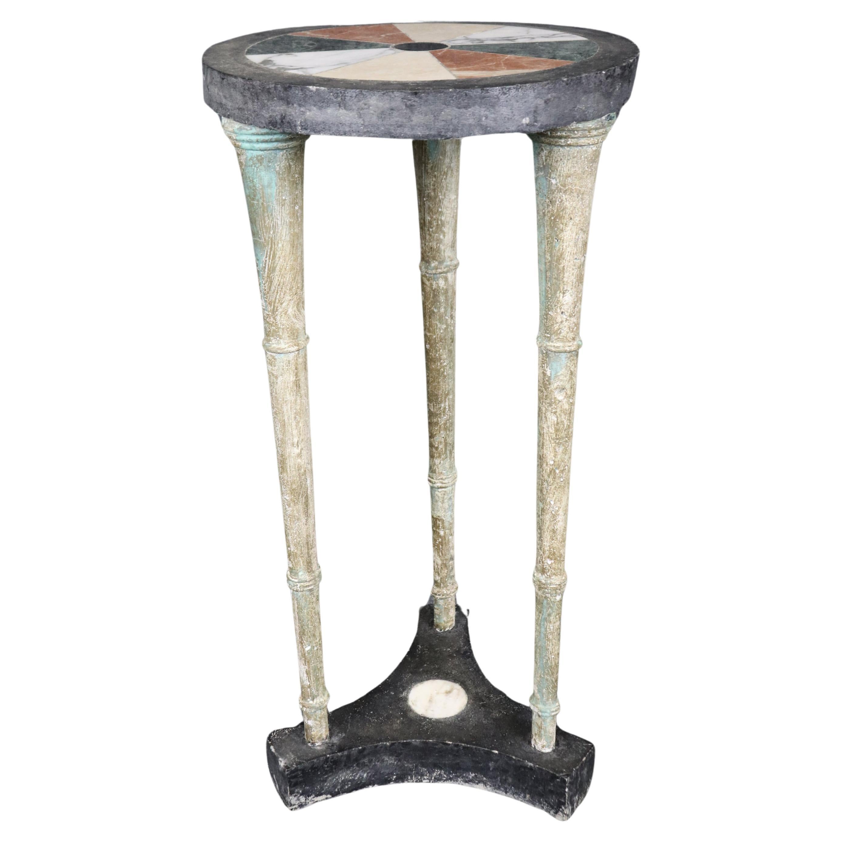 Unique Italian-Made Metal and Specimen Marble Pietra Dura Pedestal Table