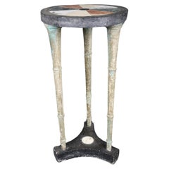 Unique Italian-Made Metal and Specimen Marble Pietra Dura Pedestal Table