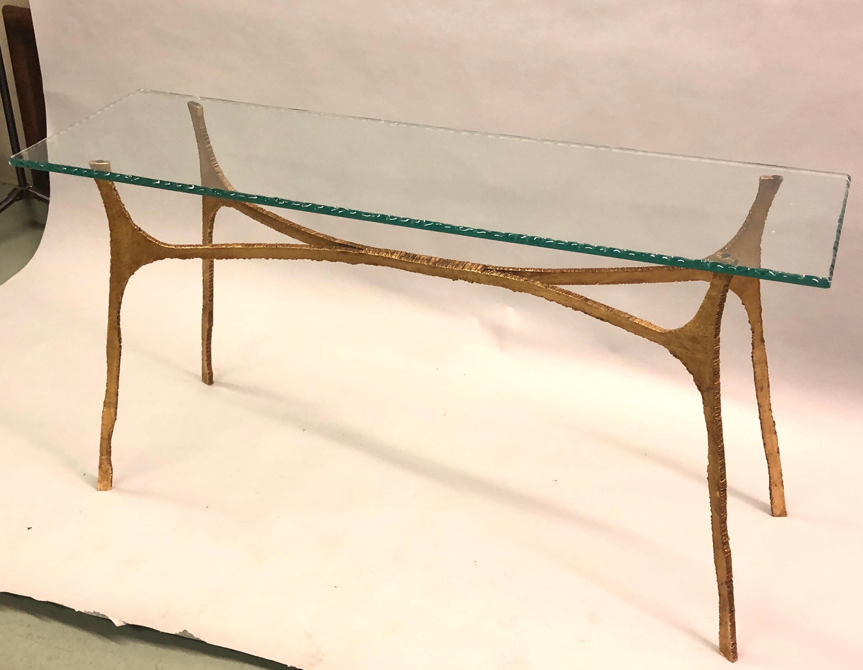 Console / table de canapé italienne unique en fer doré du milieu du siècle dernier par Giovanni Banci Bon état - En vente à New York, NY