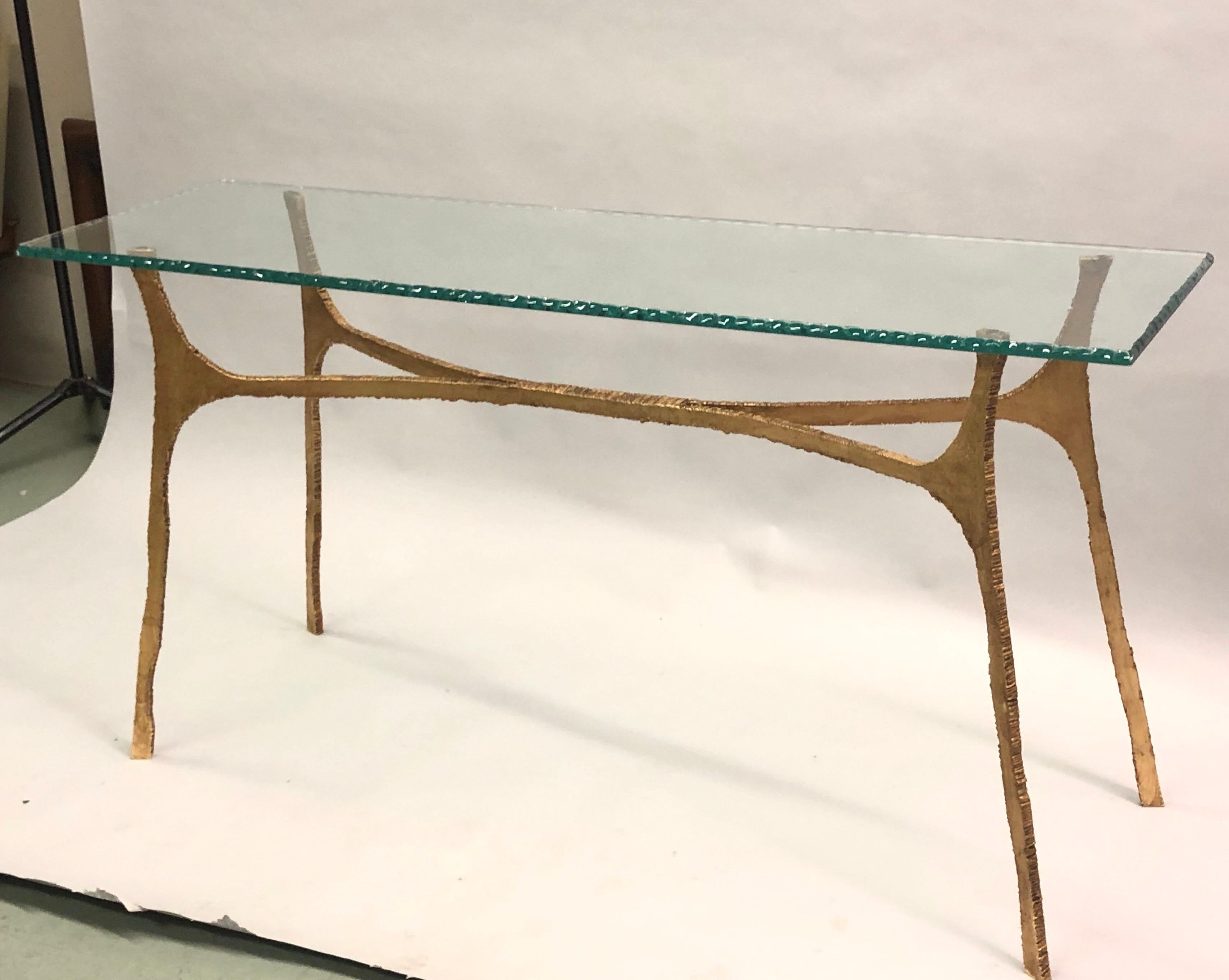 Mid-Century Modern Unique Italian Midcentury Gilt Iron Console / Sofa Table by Giovanni Banci For Sale