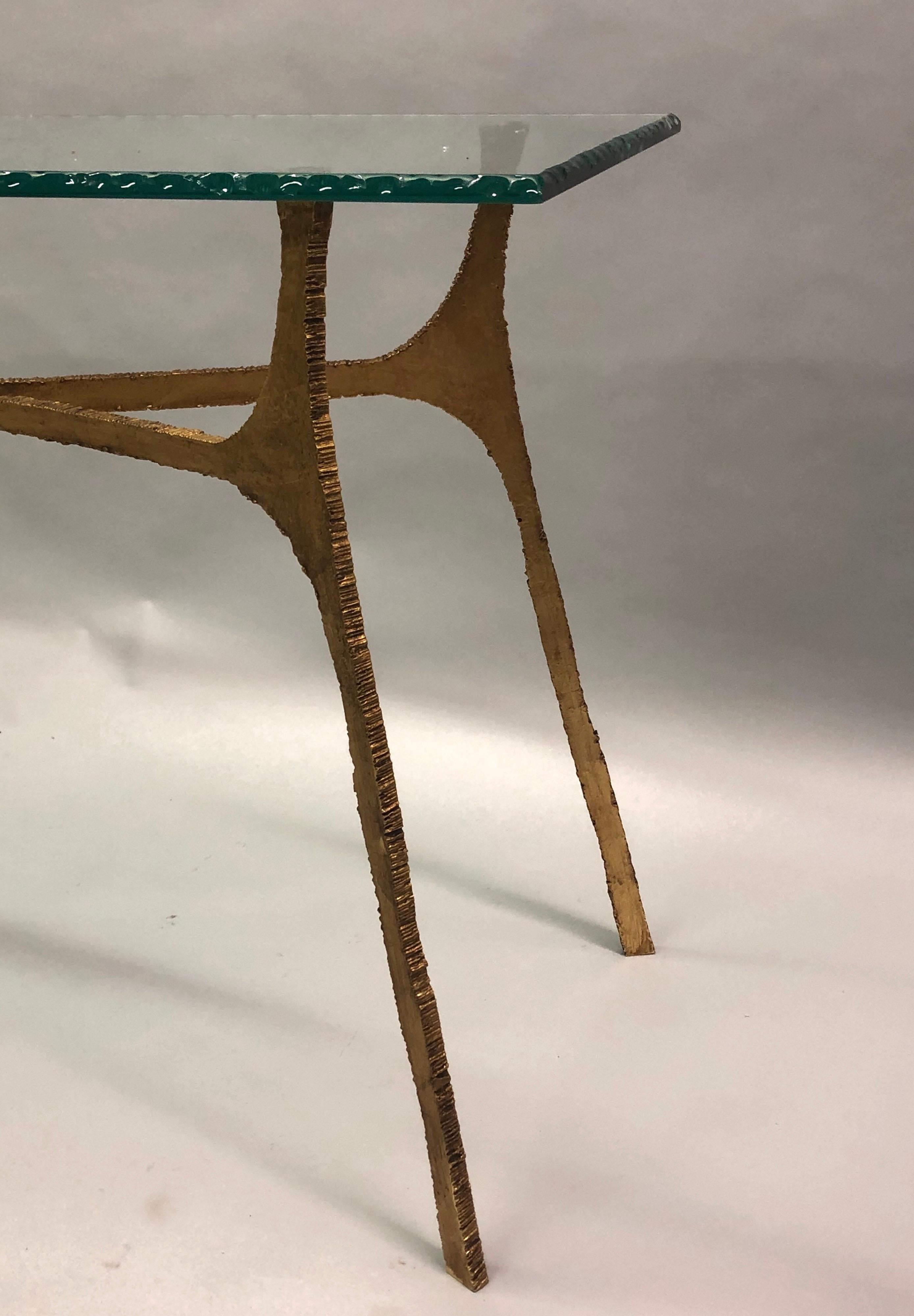 Unique Italian Midcentury Gilt Iron Console / Sofa Table by Giovanni Banci In Good Condition For Sale In New York, NY