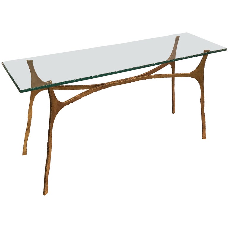 Unique Italian Midcentury Gilt Iron Console / Sofa Table by Giovanni