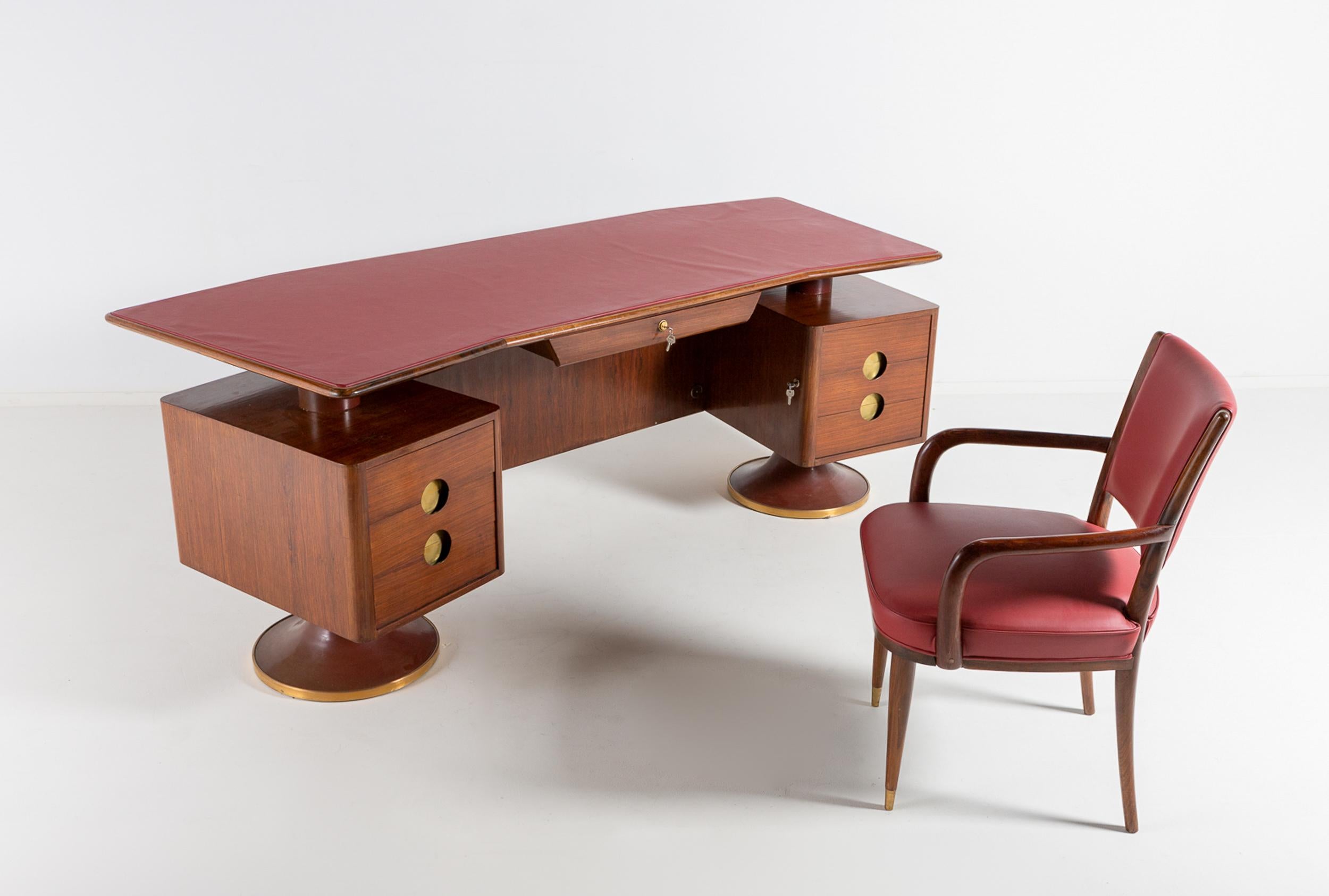Unique Italian Modern Carved Walnut and Rosewood Boomerang Desk with Armchair 9