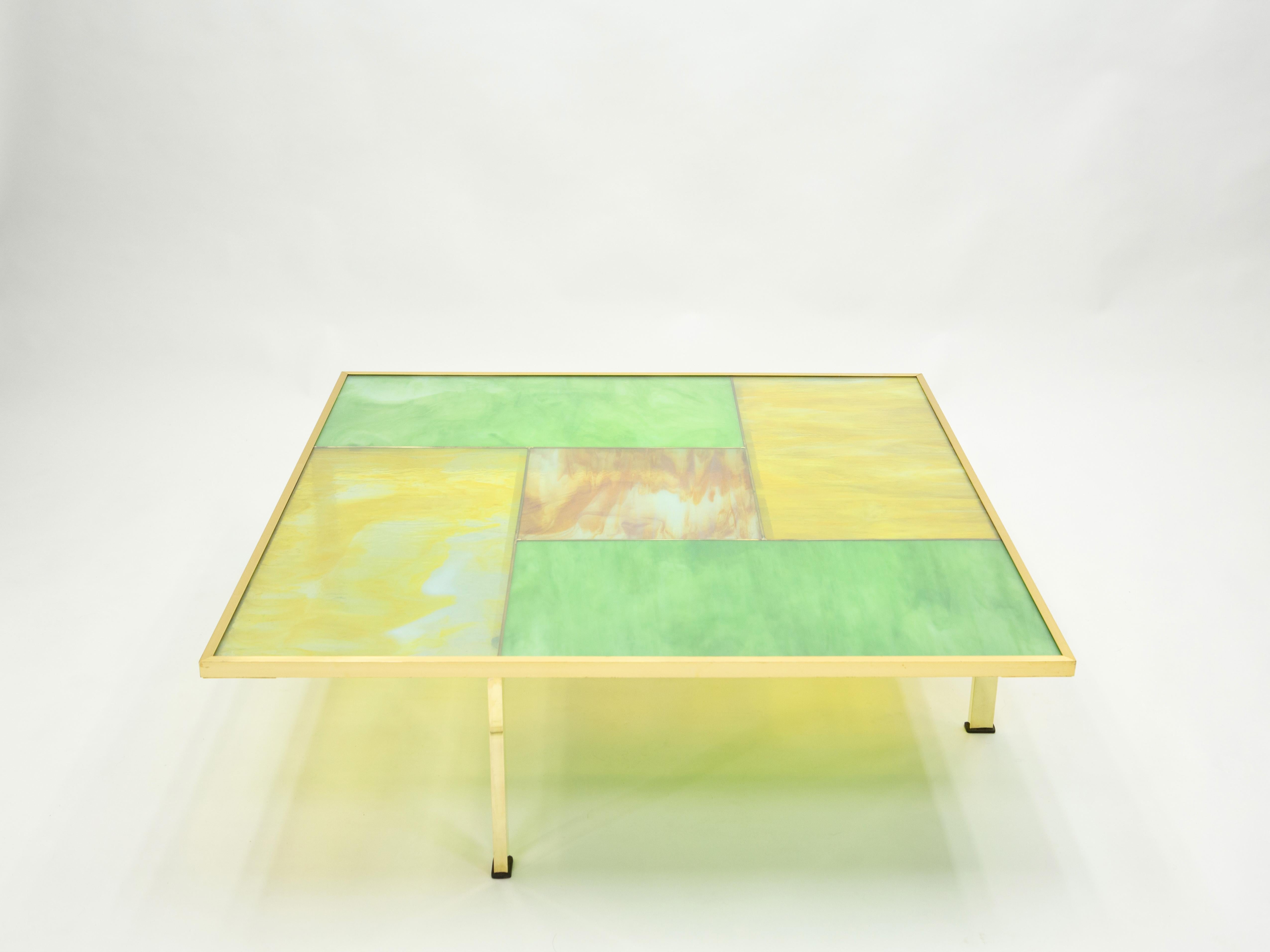 Unique Italian Murano Stained Glass and brass coffee table 1960s For Sale 9