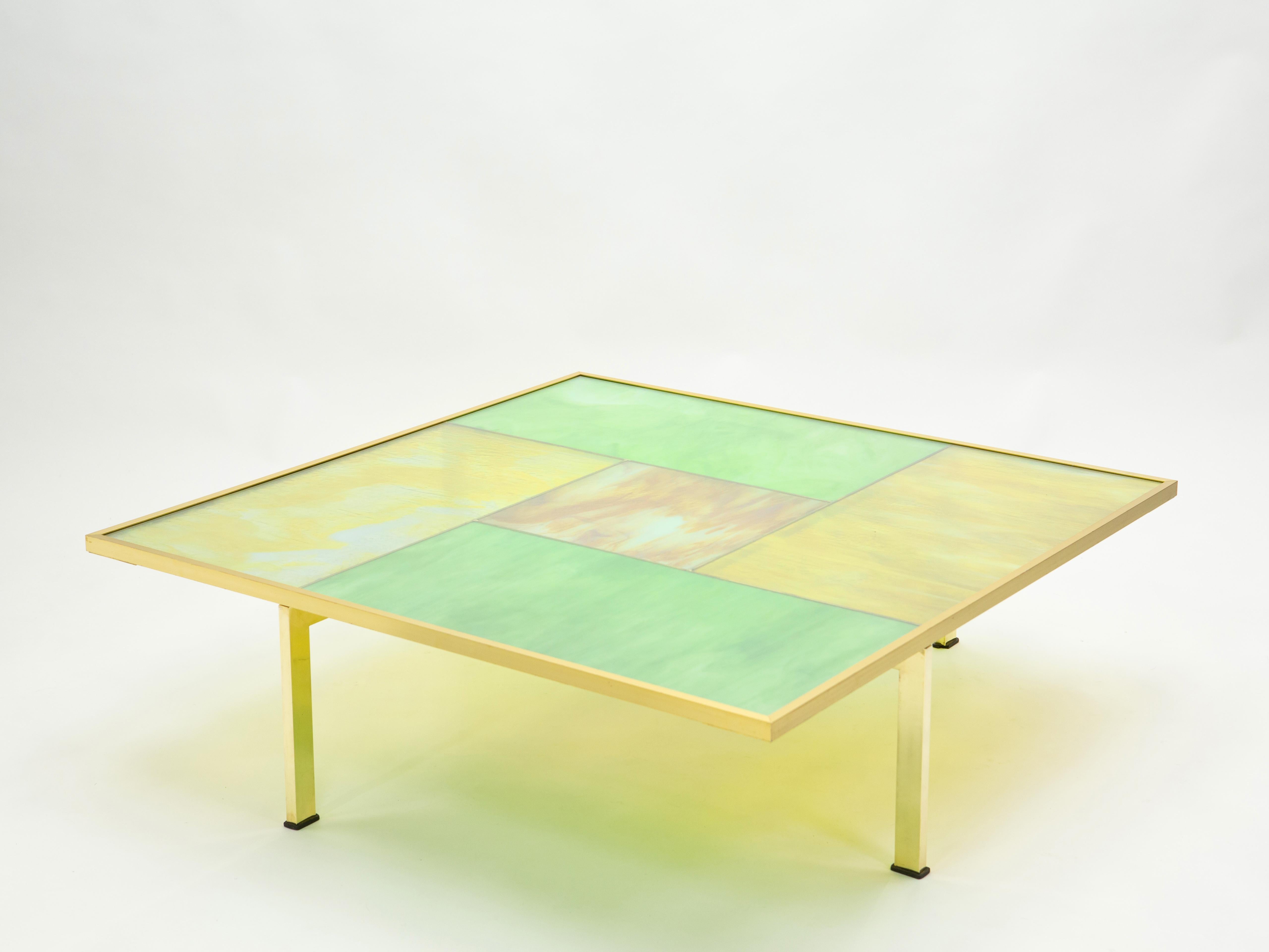 Unique Italian Murano Stained Glass and brass coffee table 1960s For Sale 1