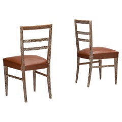 Unique Italian Pair of Dining Chairs in Cerused Chestnut 