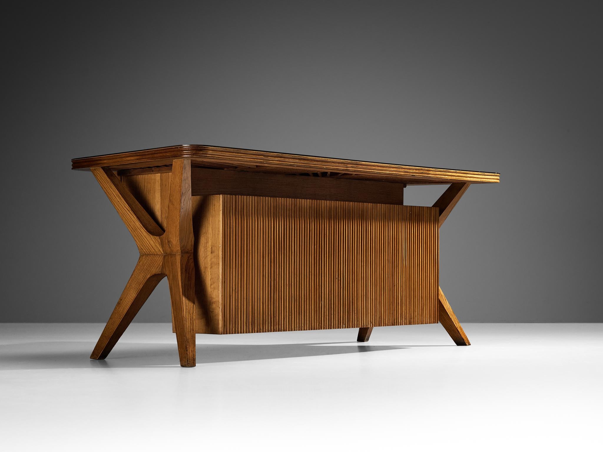 Unique Italian Sculptural Free Standing Writing Desk in Walnut  For Sale 1
