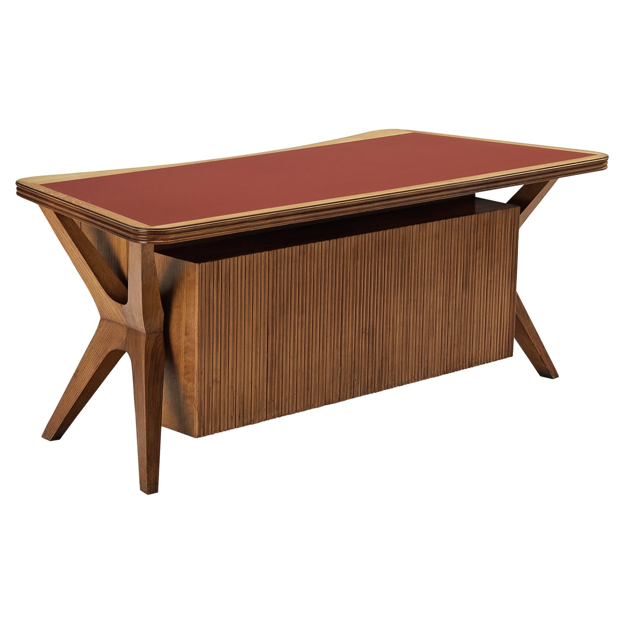 Unique Italian Sculptural Free Standing Writing Desk in Walnut  For Sale