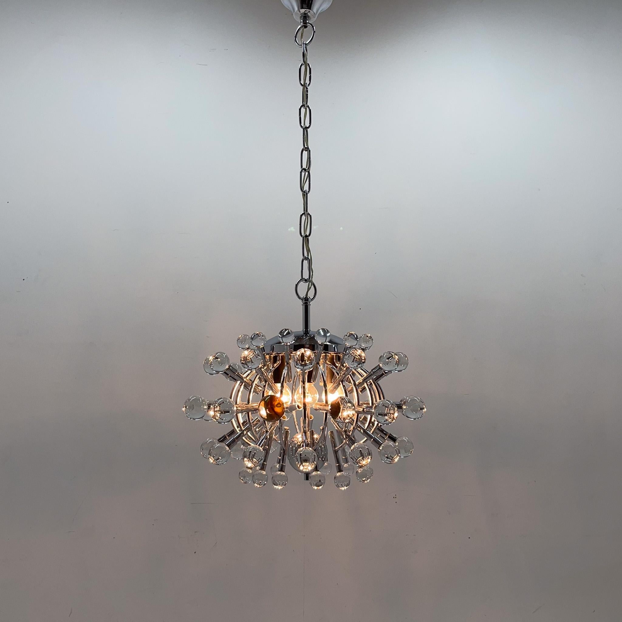 Unique Italian Space Age Chrome & Crystal Glass Chandelier, 1970s For Sale 5