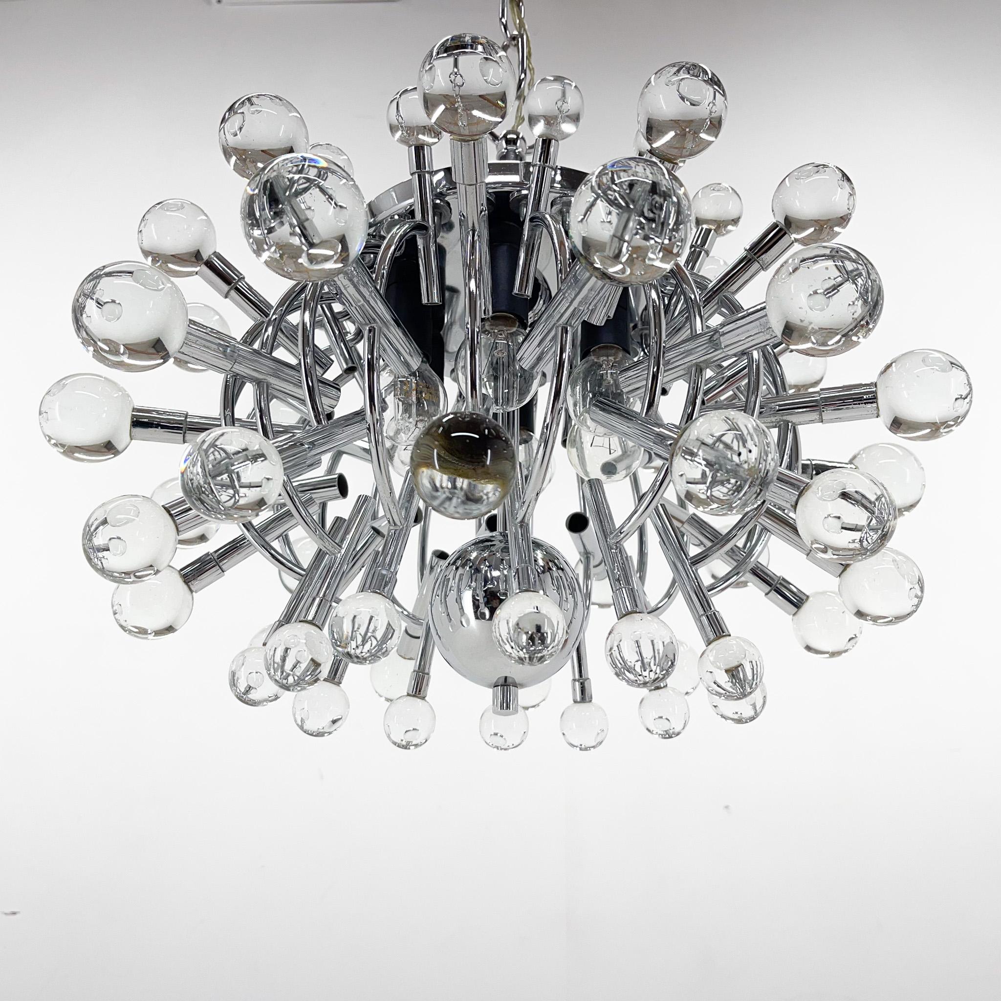 Unique Italian Space Age Chrome & Crystal Glass Chandelier, 1970s For Sale 6