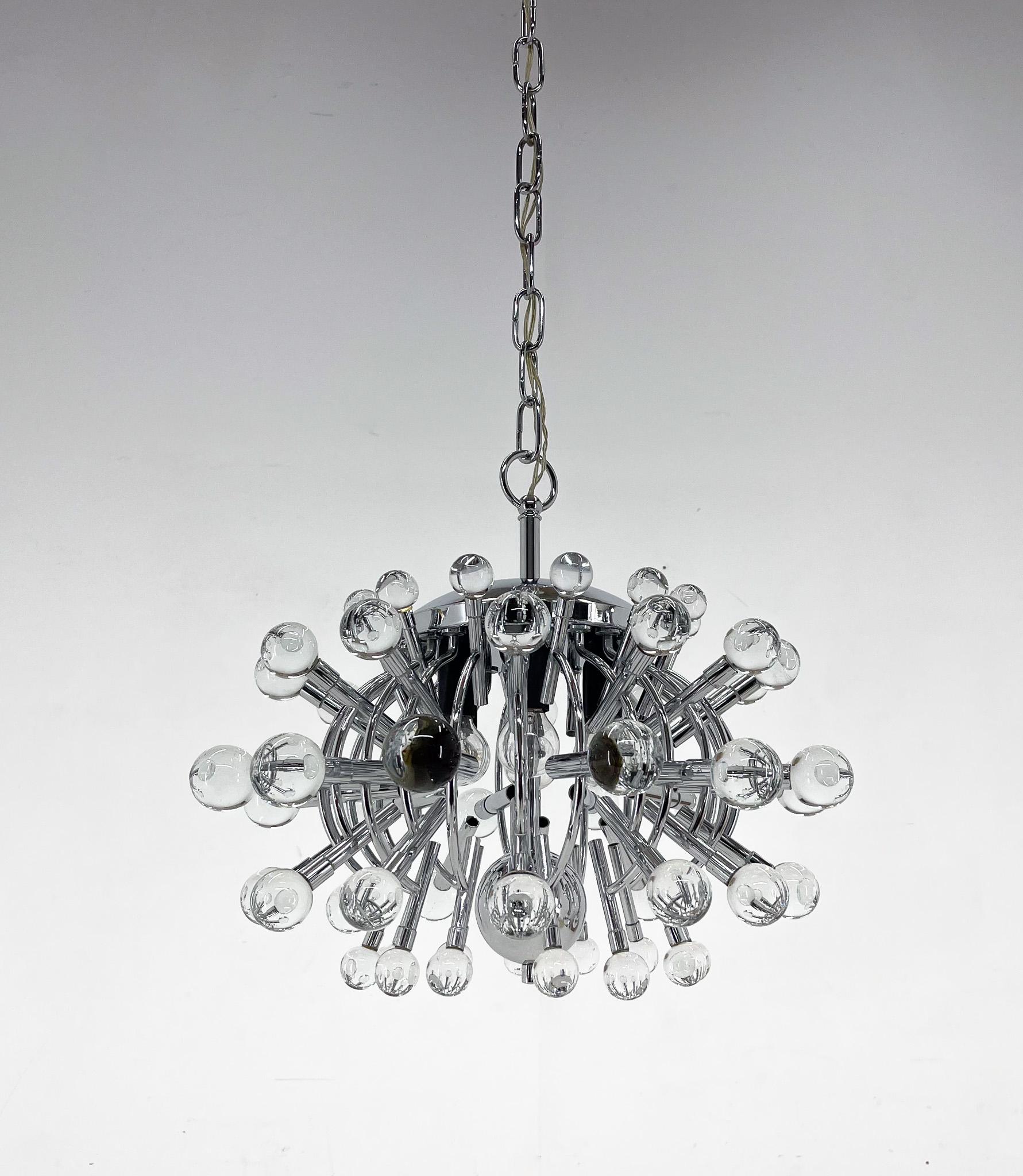 Unique Italian Space Age Chrome & Crystal Glass Chandelier, 1970s For Sale 7