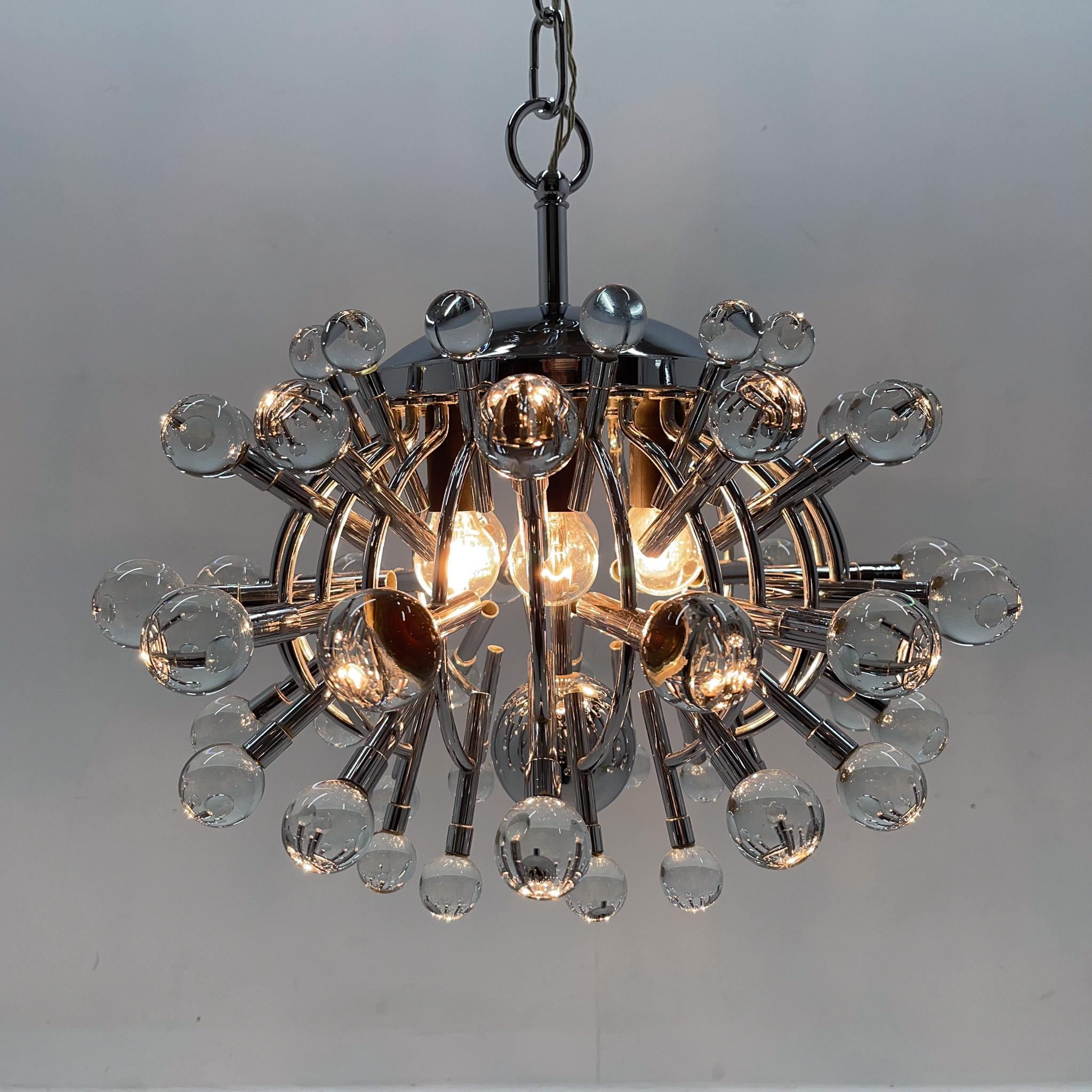 Unique Italian Space Age Chrome & Crystal Glass Chandelier, 1970s For Sale 8