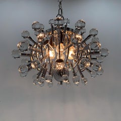 Unique Italian Space Age Chrome & Crystal Glass Chandelier, 1970s