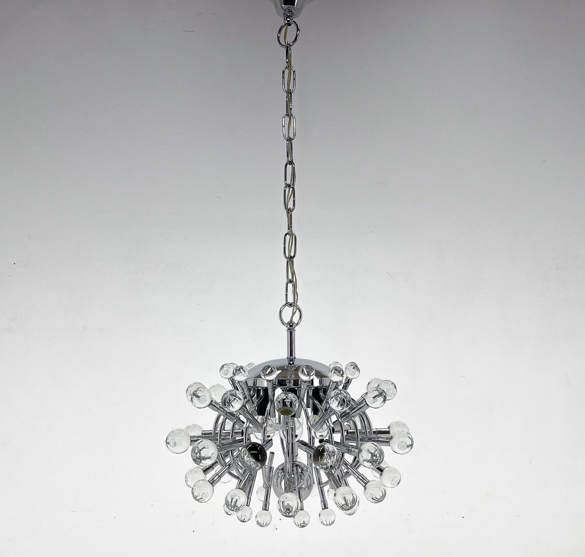 20th Century Unique Italian Space Age Chrome & Crystal Glass Chandelier, 1970s For Sale