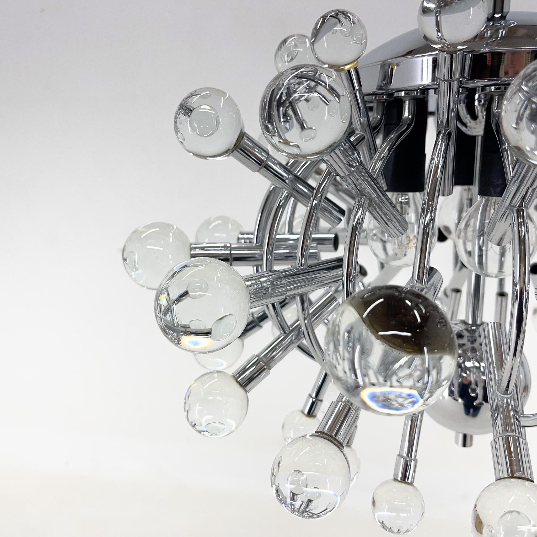 Unique Italian Space Age Chrome & Crystal Glass Chandelier, 1970s For Sale 1