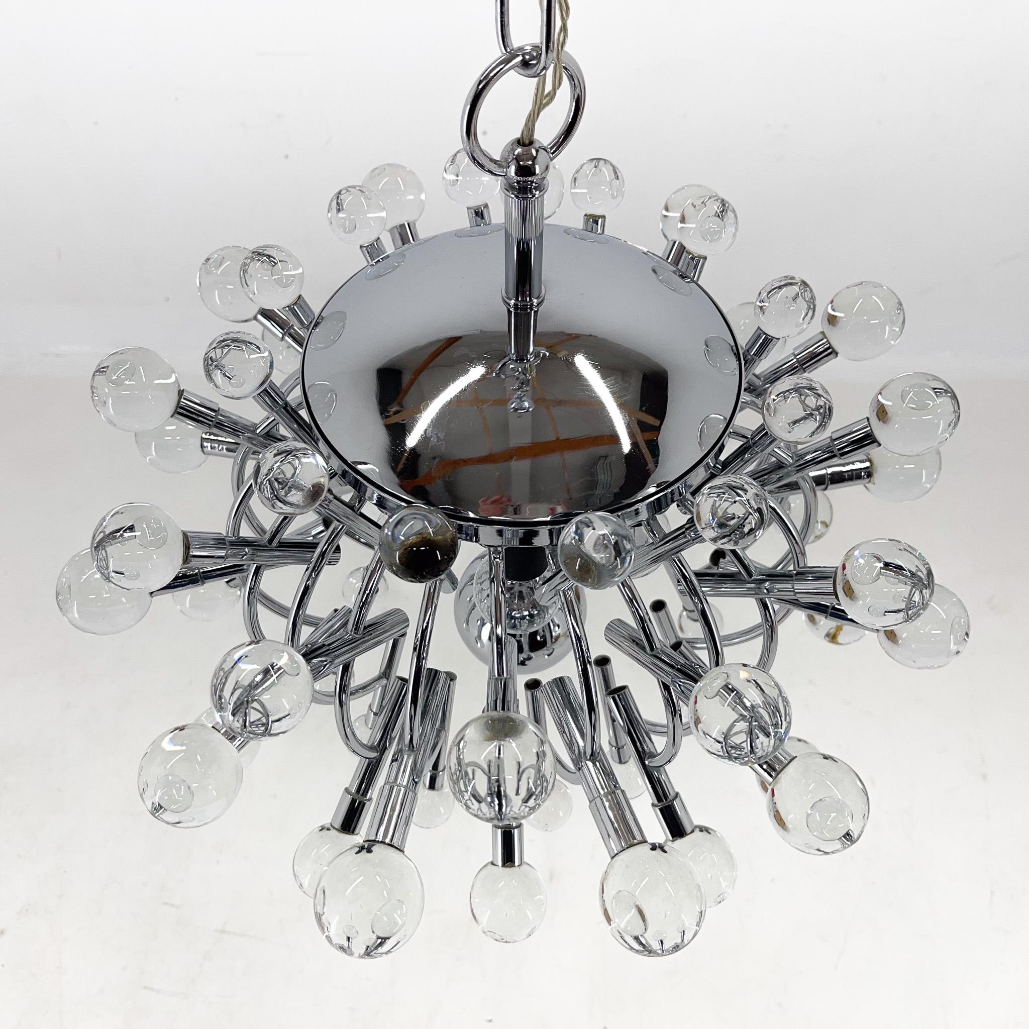 Unique Italian Space Age Chrome & Crystal Glass Chandelier, 1970s For Sale 3