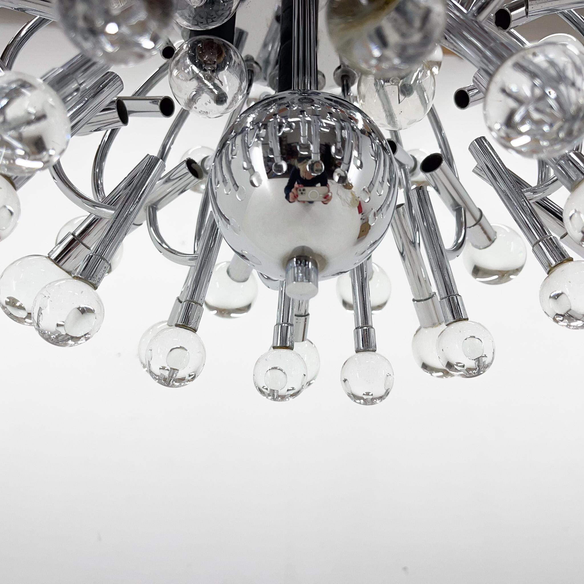 Unique Italian Space Age Chrome & Crystal Glass Chandelier, 1970s For Sale 4