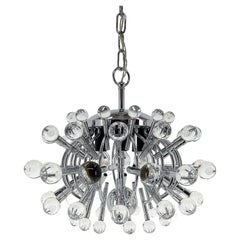 Vintage Unique Italian Space Age Chrome & Crystal Glass Chandelier, 1970s