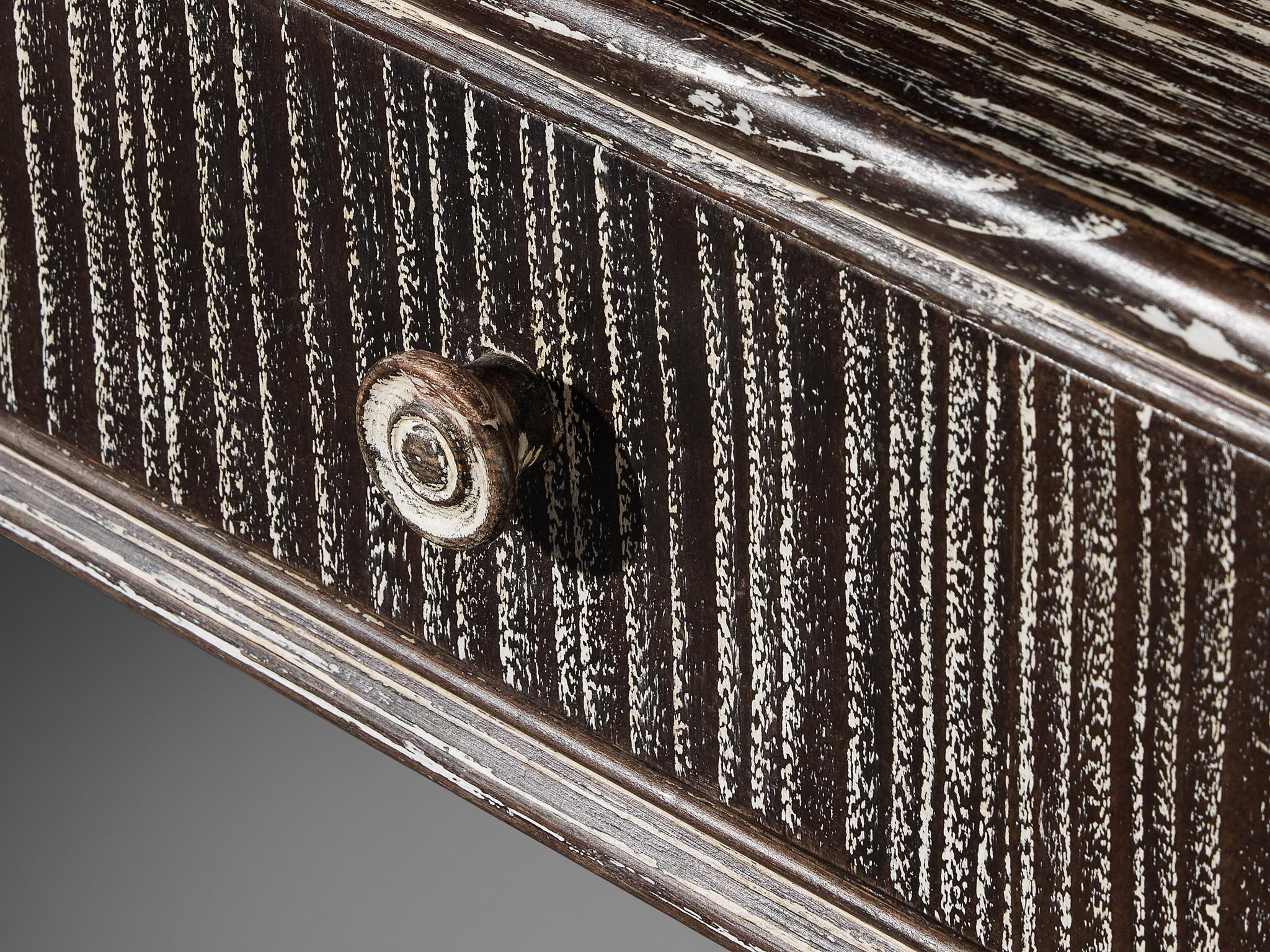 Unique Italian Wall-Mounted Console with Mirror in Cerused Chestnut For Sale 5