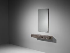 Unique Italian Wall-Mounted Console with Mirror in Cerused Chestnut