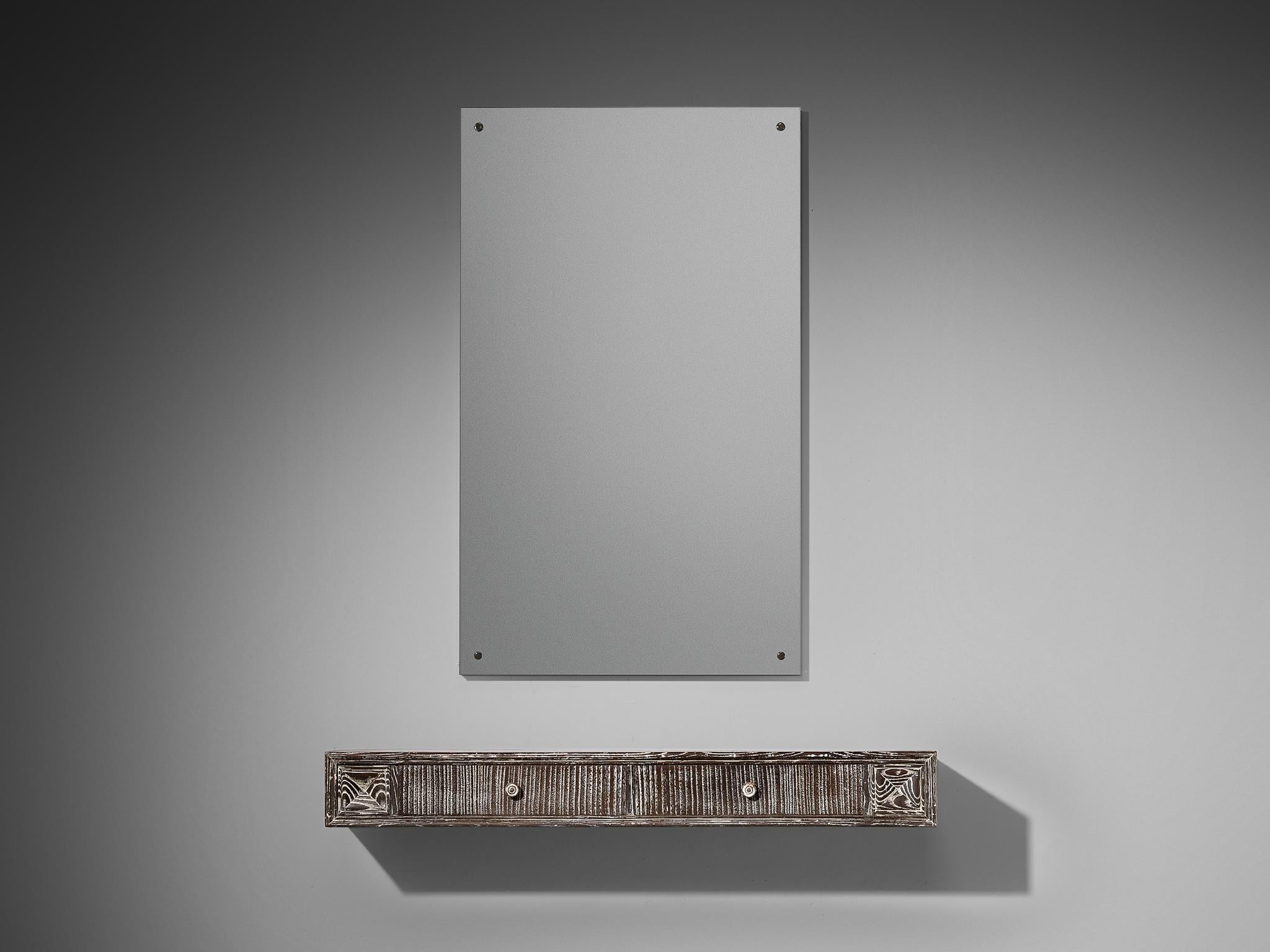 Unique Italian Wall-Mounted Console with Mirror in Cerused Chestnut For Sale 1