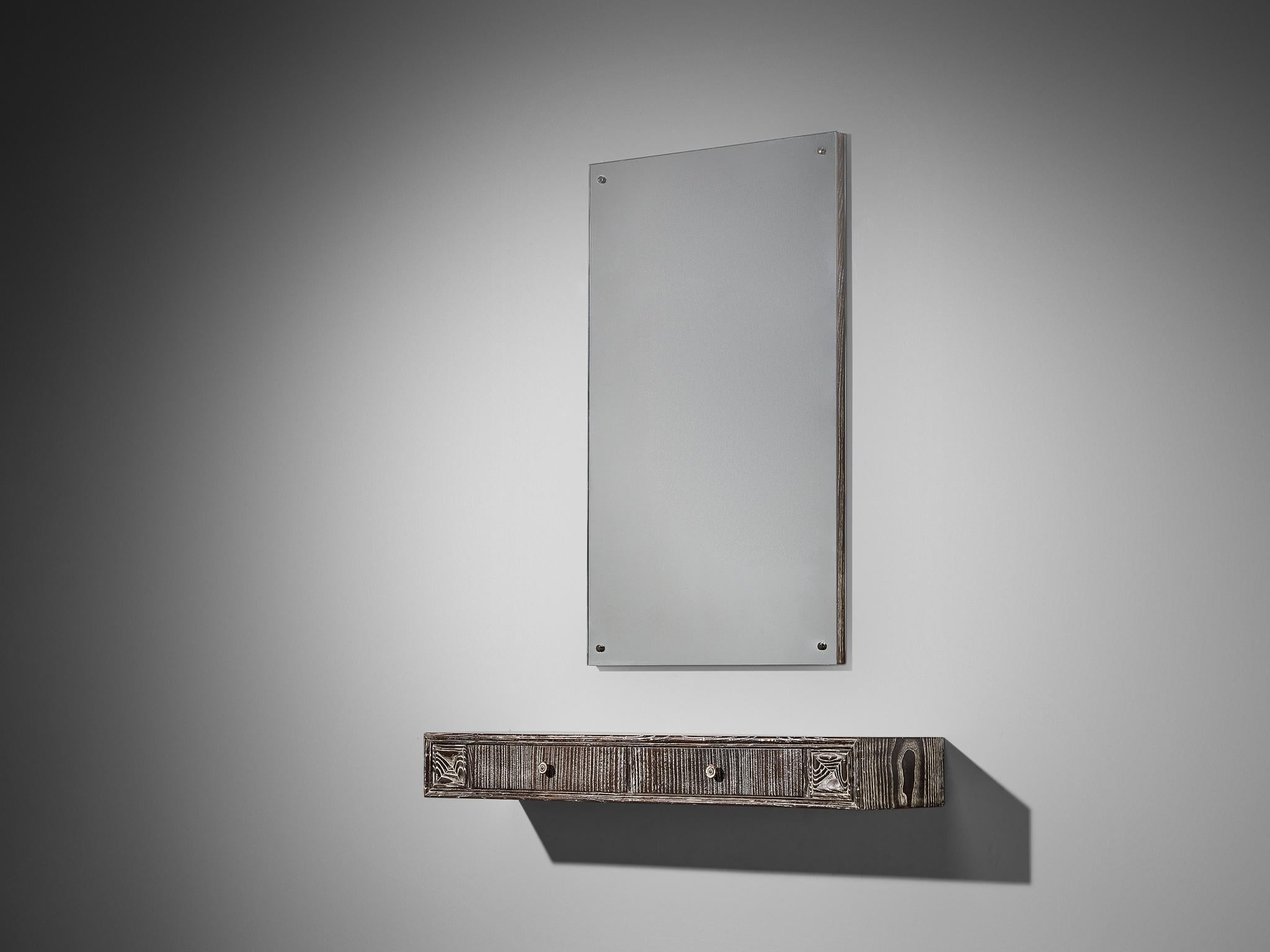 Unique Italian Wall-Mounted Console with Mirror in Cerused Chestnut For Sale 4