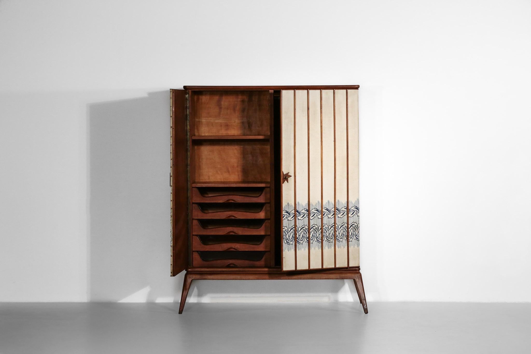 Unique Italian Wardrobes and Armoires Attributed to Gio Ponti Embroidered Fabric 2