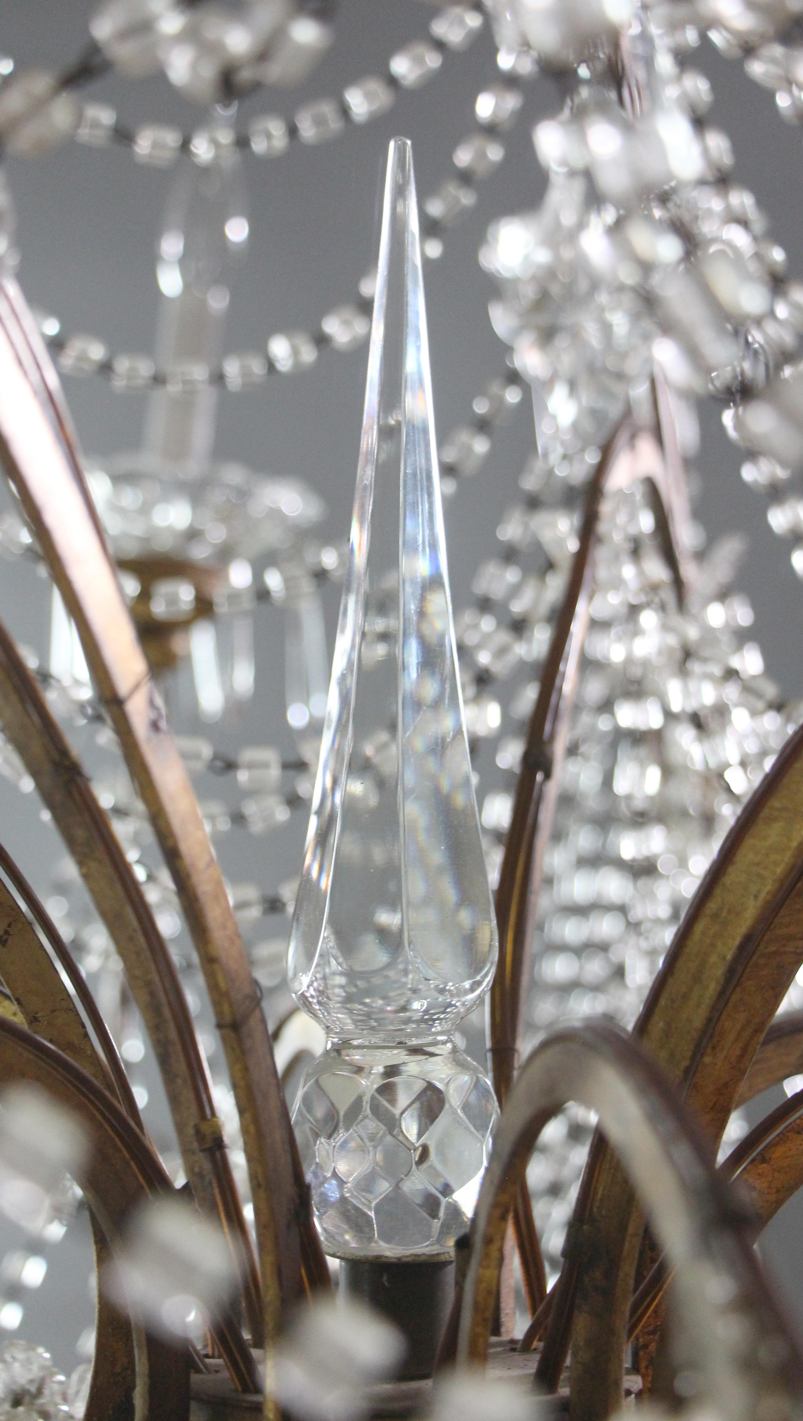 20th Century Unique Italian Wood Gilded Iron Beaded Crystal Chandelier w/ 18 Lights For Sale