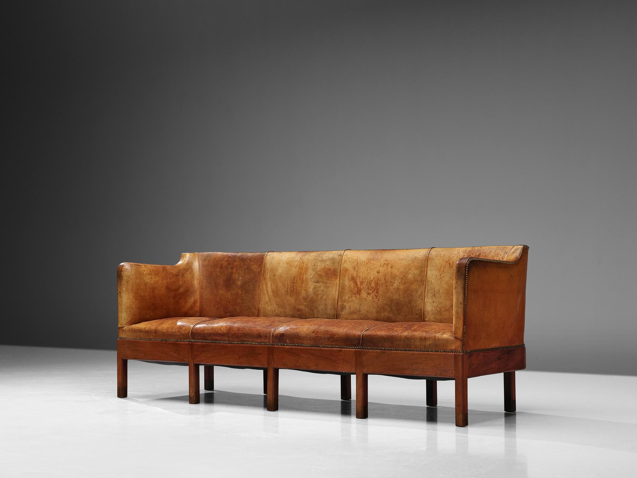Scandinavian Modern Unique Jacob Kjaer Sofa in Original Niger Leather and Mahogany  For Sale