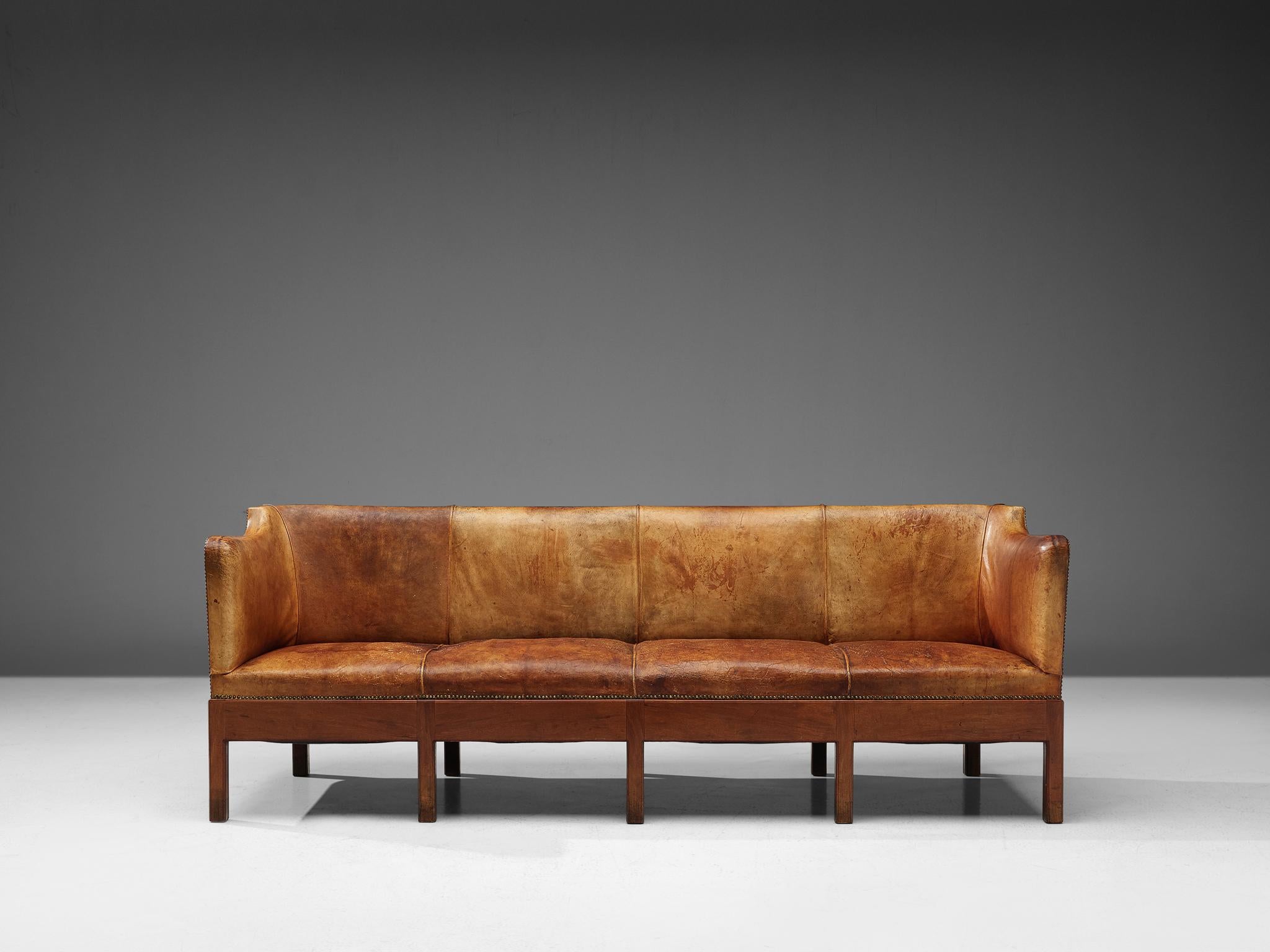 Danish Unique Jacob Kjaer Sofa in Original Niger Leather and Mahogany  For Sale