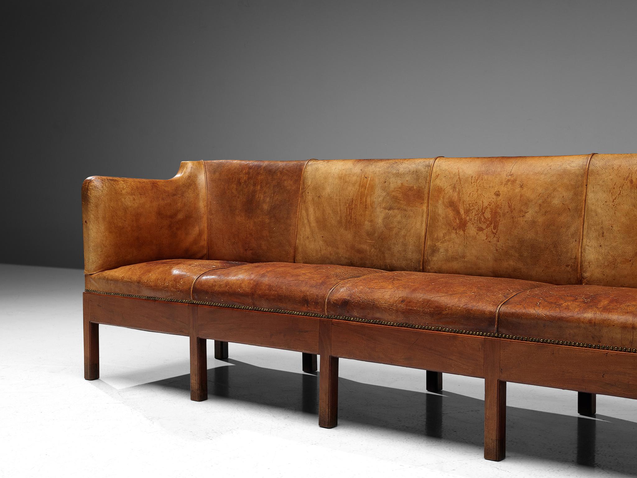 Mid-20th Century Unique Jacob Kjaer Sofa in Original Niger Leather and Mahogany  For Sale