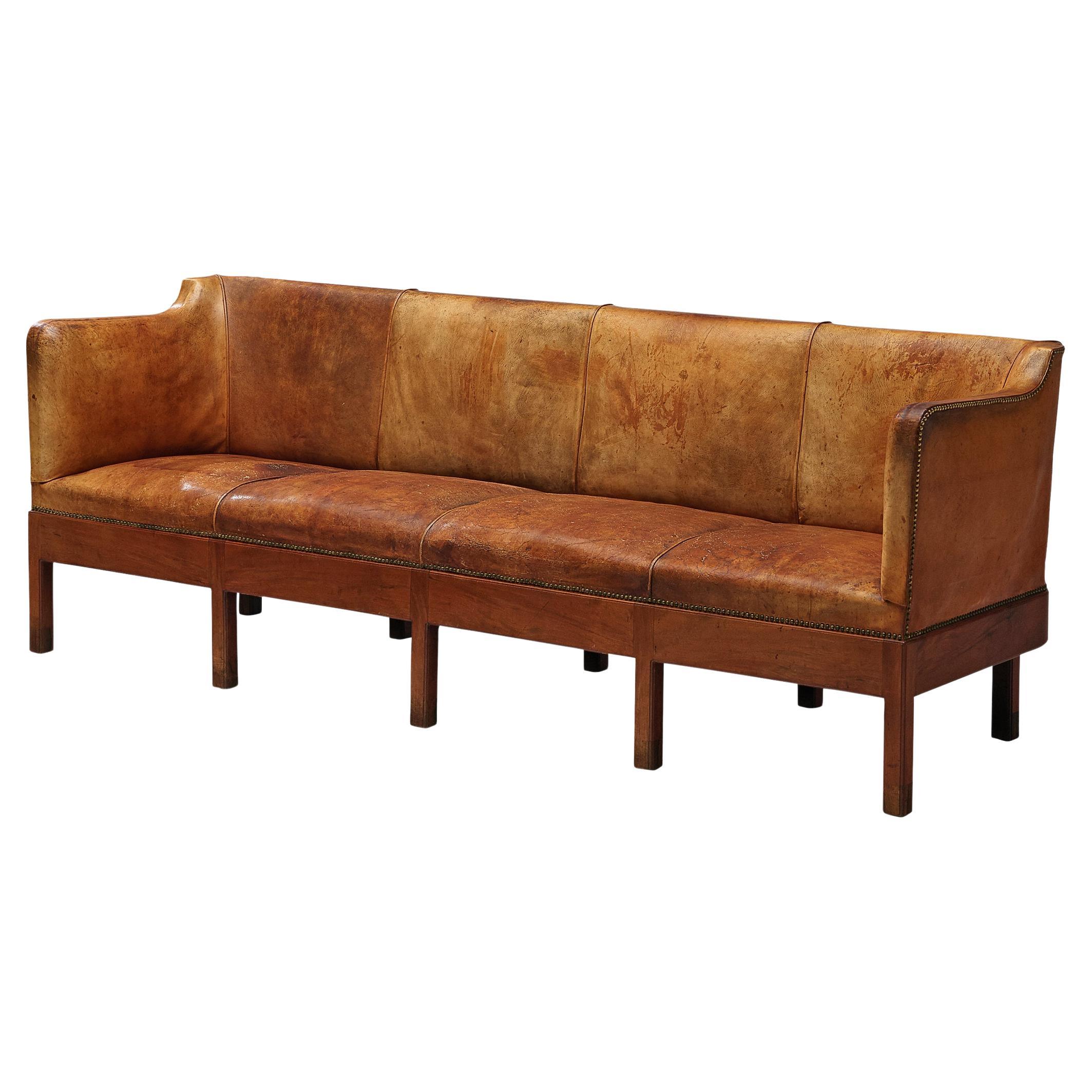 Unique Jacob Kjaer Sofa in Original Niger Leather and Mahogany 