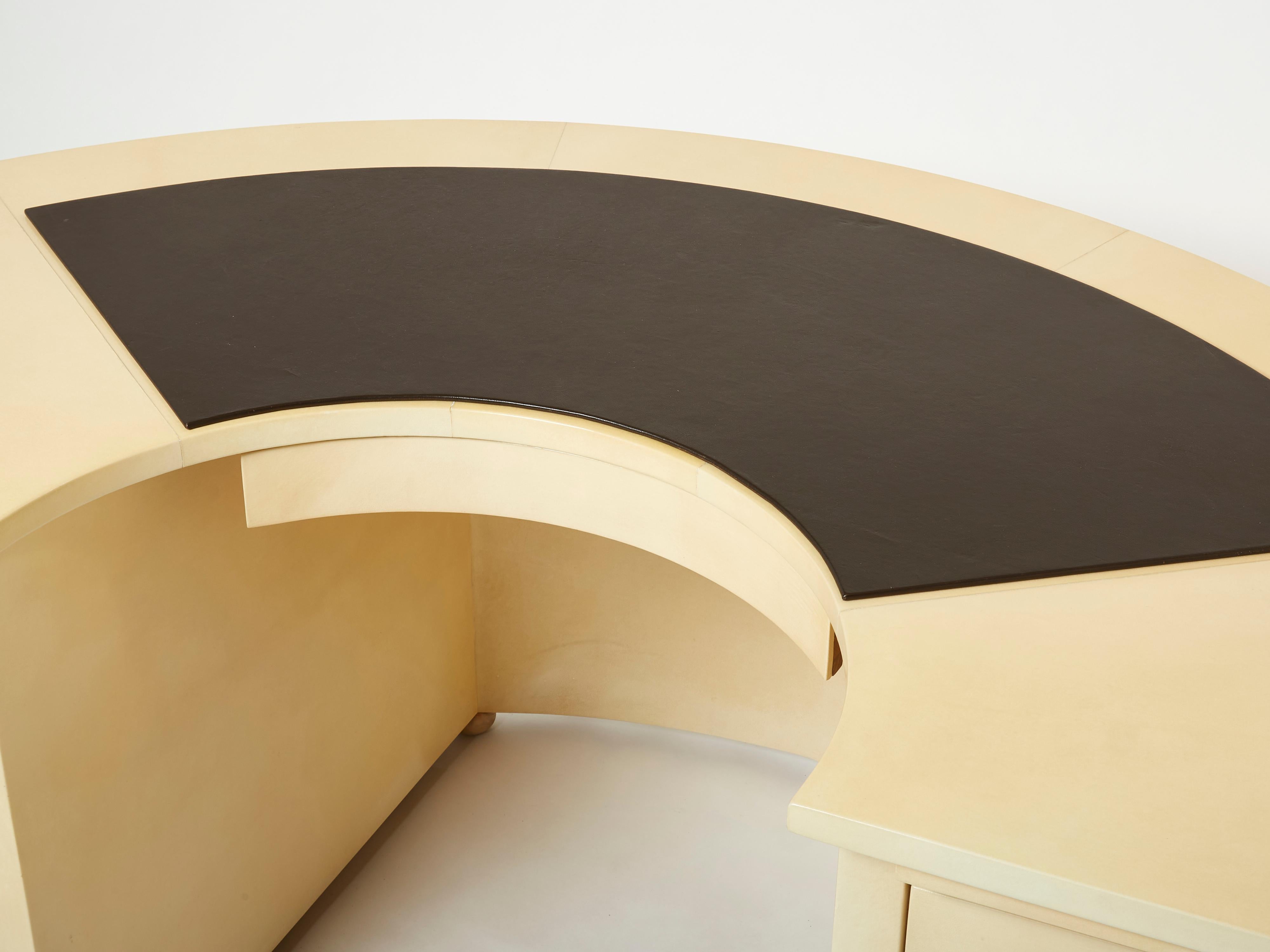 Unique Jacques Adnet Curved Parchment Desk 1940 4