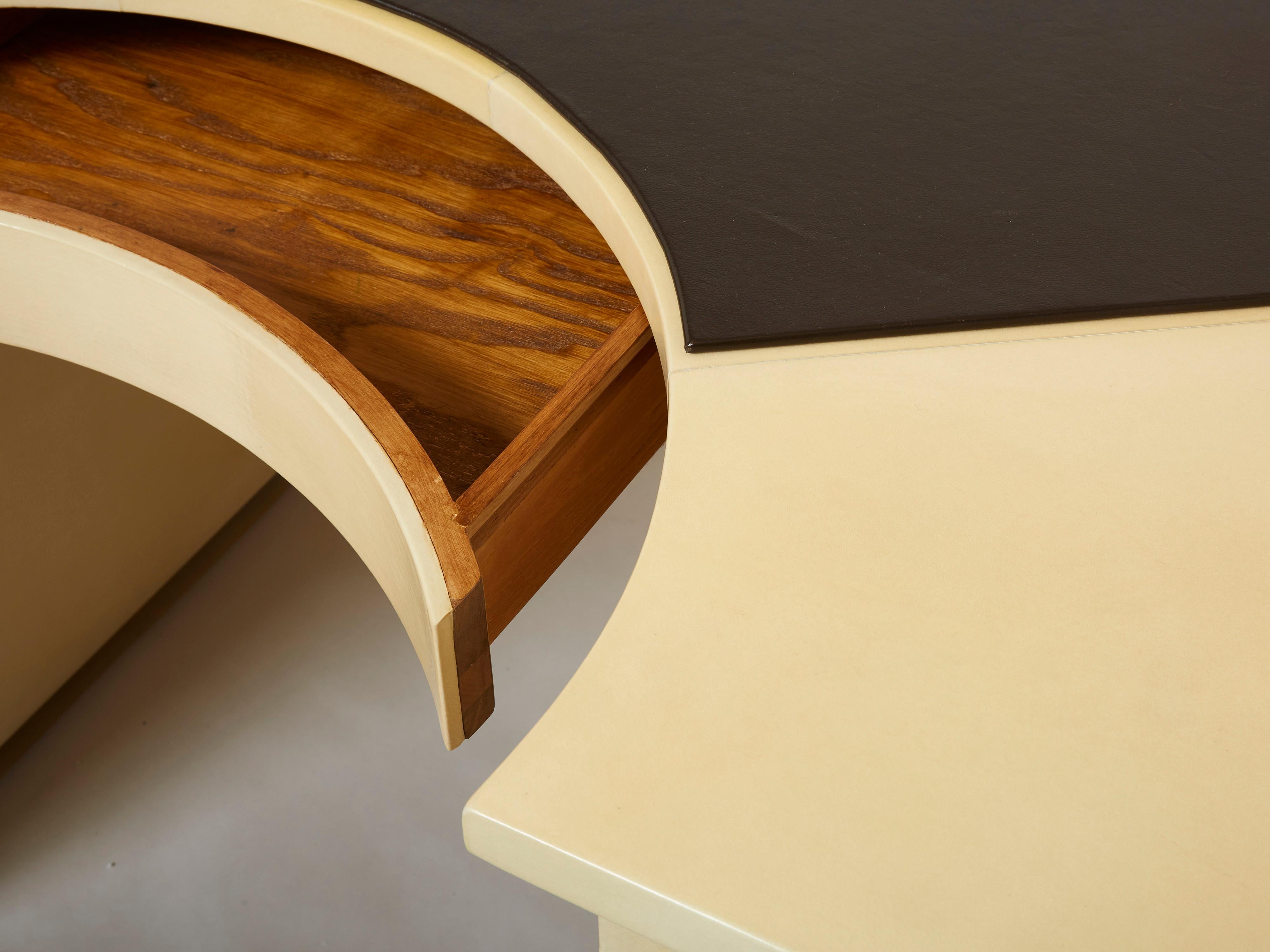 Unique Jacques Adnet Curved Parchment Desk 1940 5