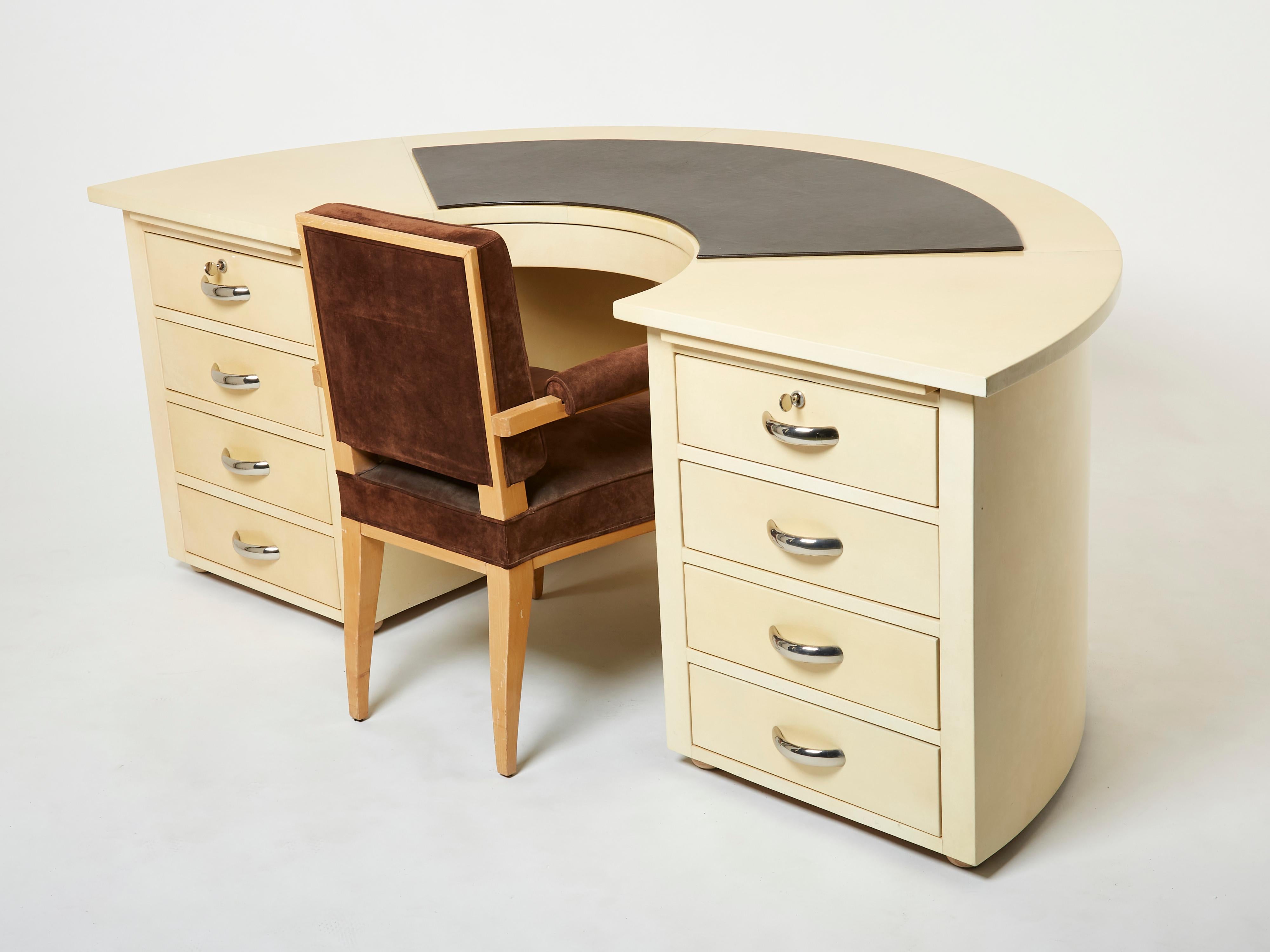 Unique Jacques Adnet Curved Parchment Desk 1940 8