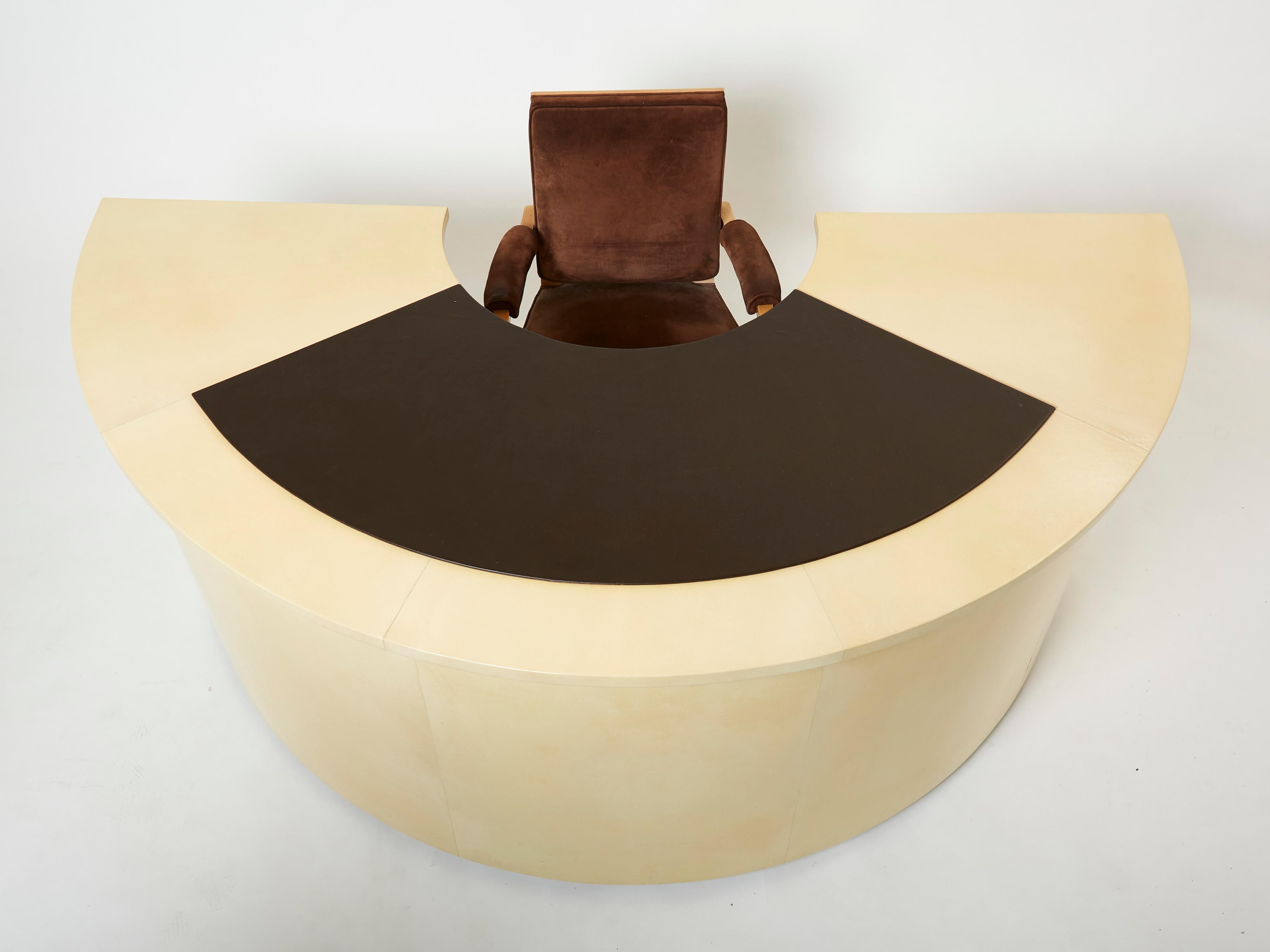 Unique Jacques Adnet Curved Parchment Desk 1940 11