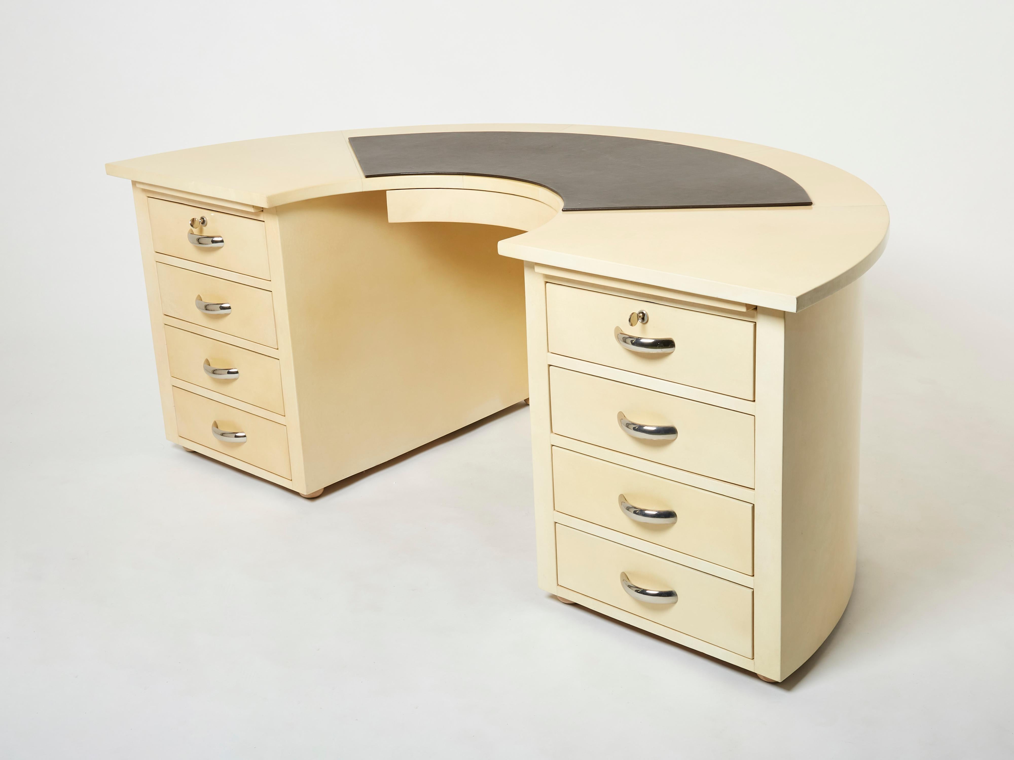Unique Jacques Adnet Curved Parchment Desk 1940 12