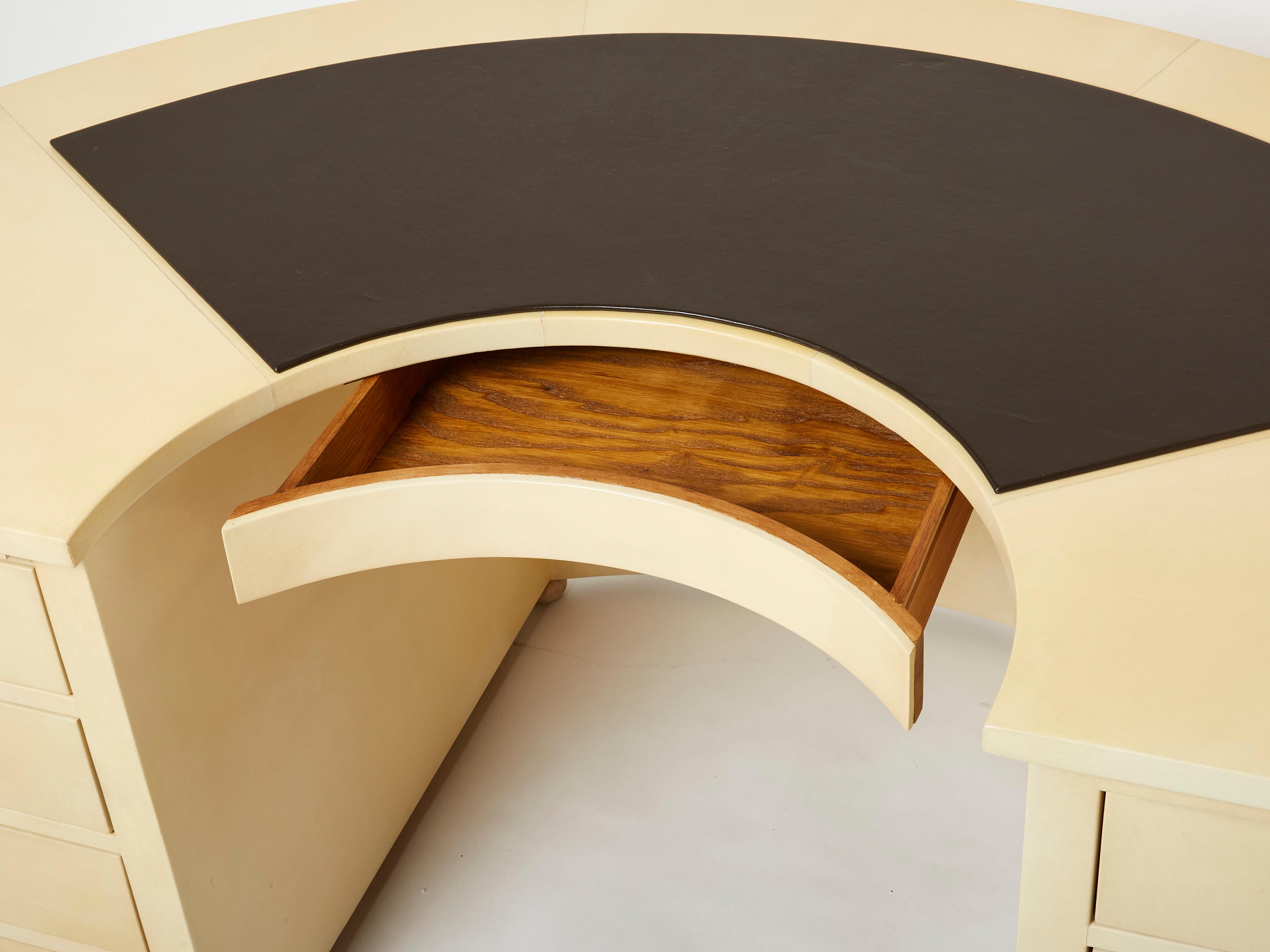 Unique Jacques Adnet Curved Parchment Desk 1940 13