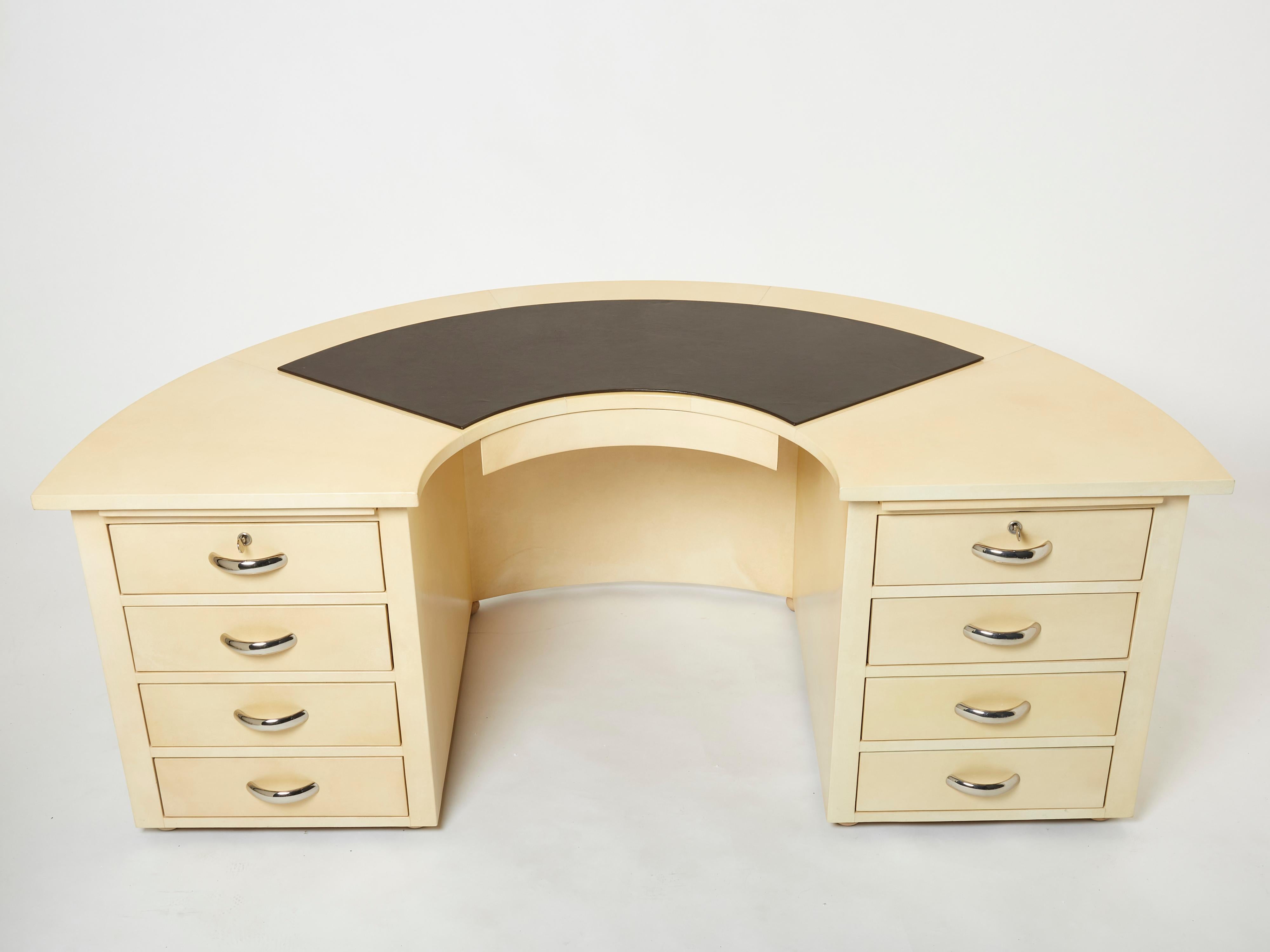 Art Deco Unique Jacques Adnet Curved Parchment Desk 1940