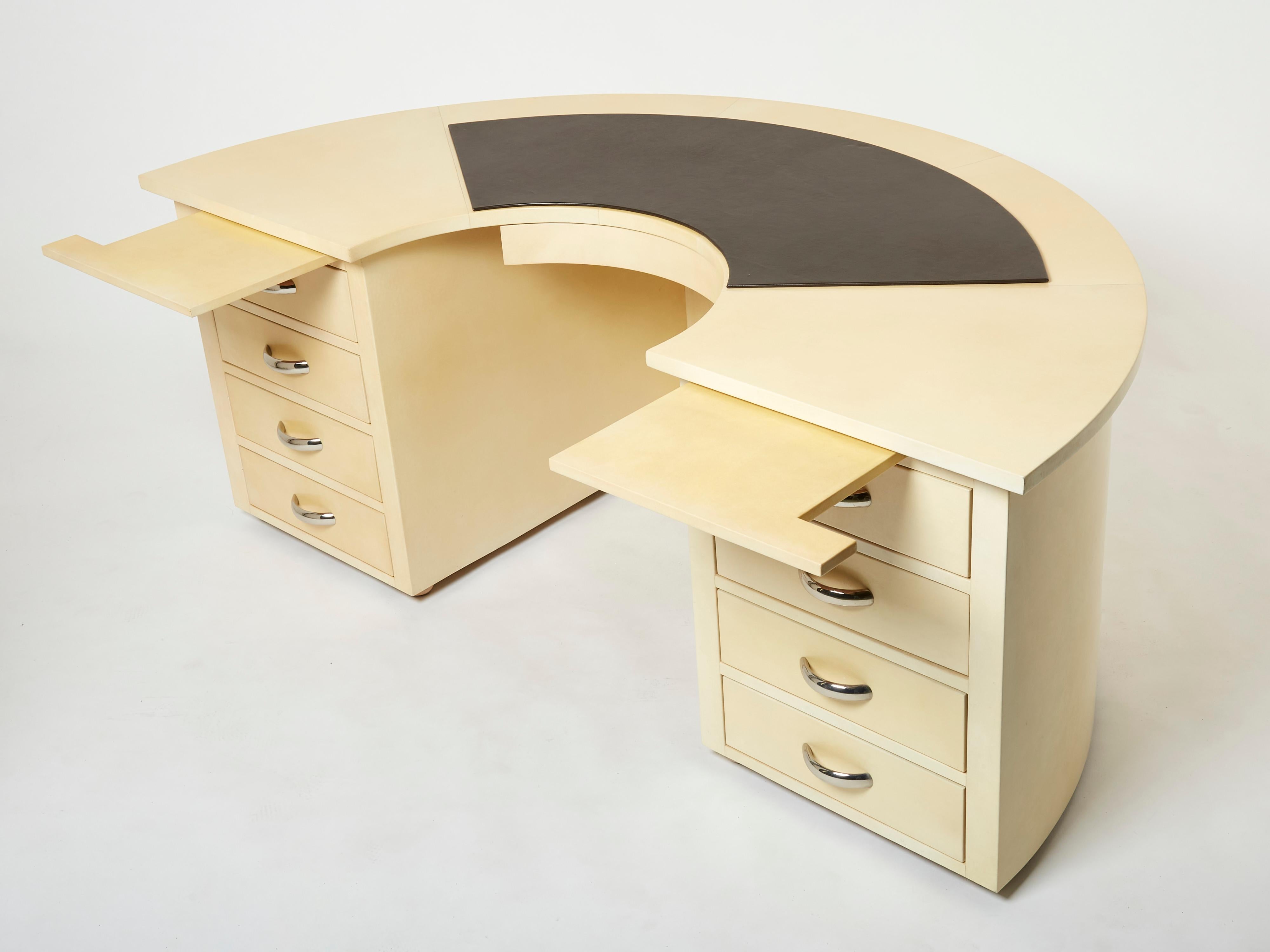 Mid-20th Century Unique Jacques Adnet Curved Parchment Desk 1940