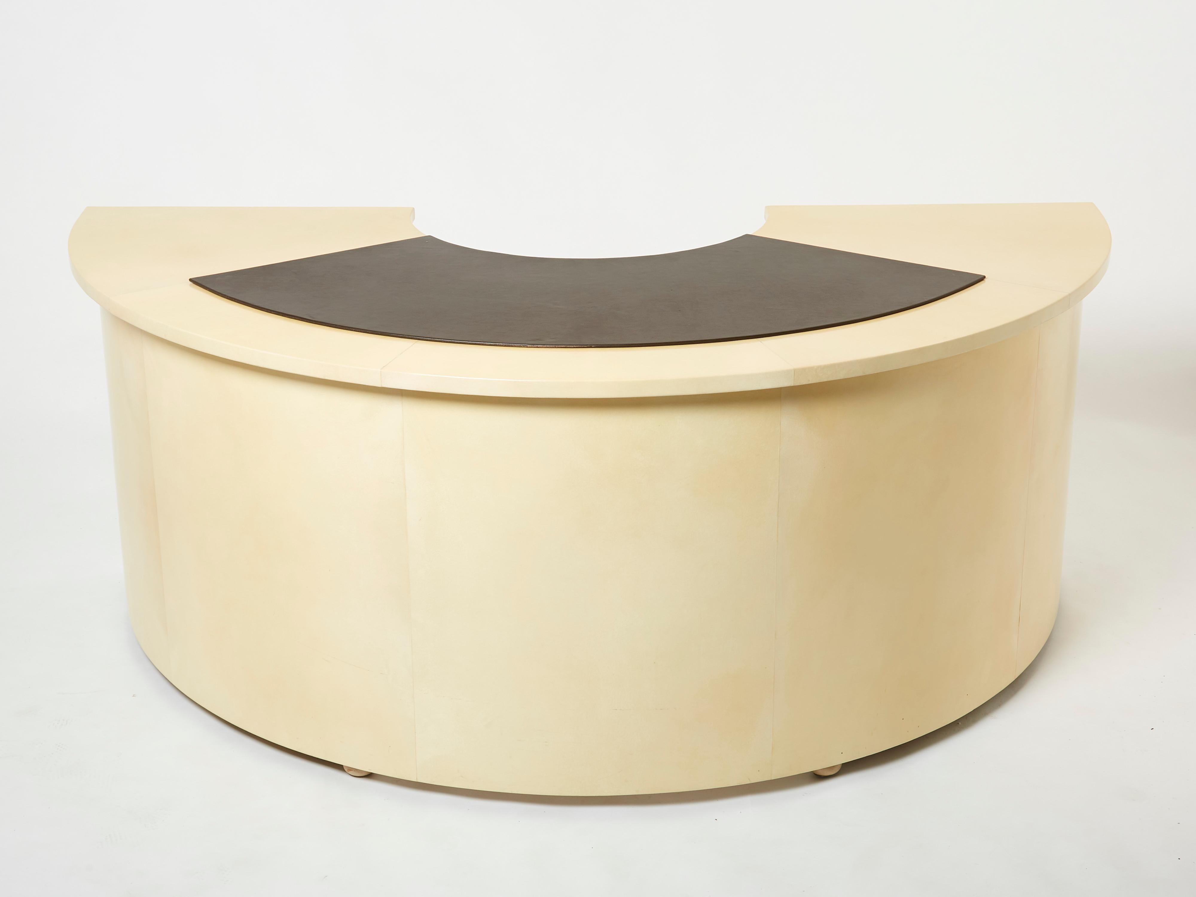 Unique Jacques Adnet Curved Parchment Desk 1940 2